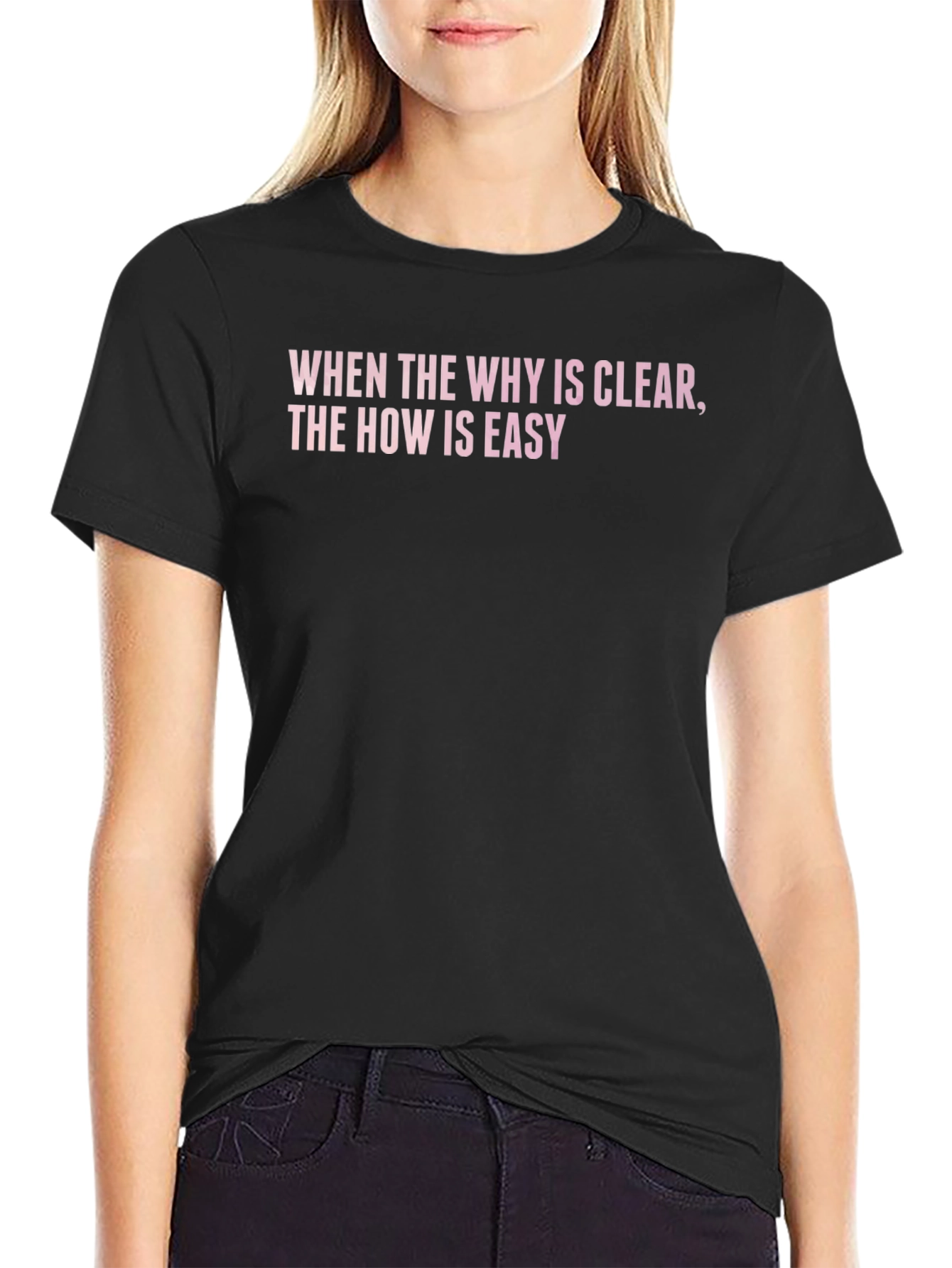 Black Inspirational Quote T-Shirt: When the Why is Clear view 2