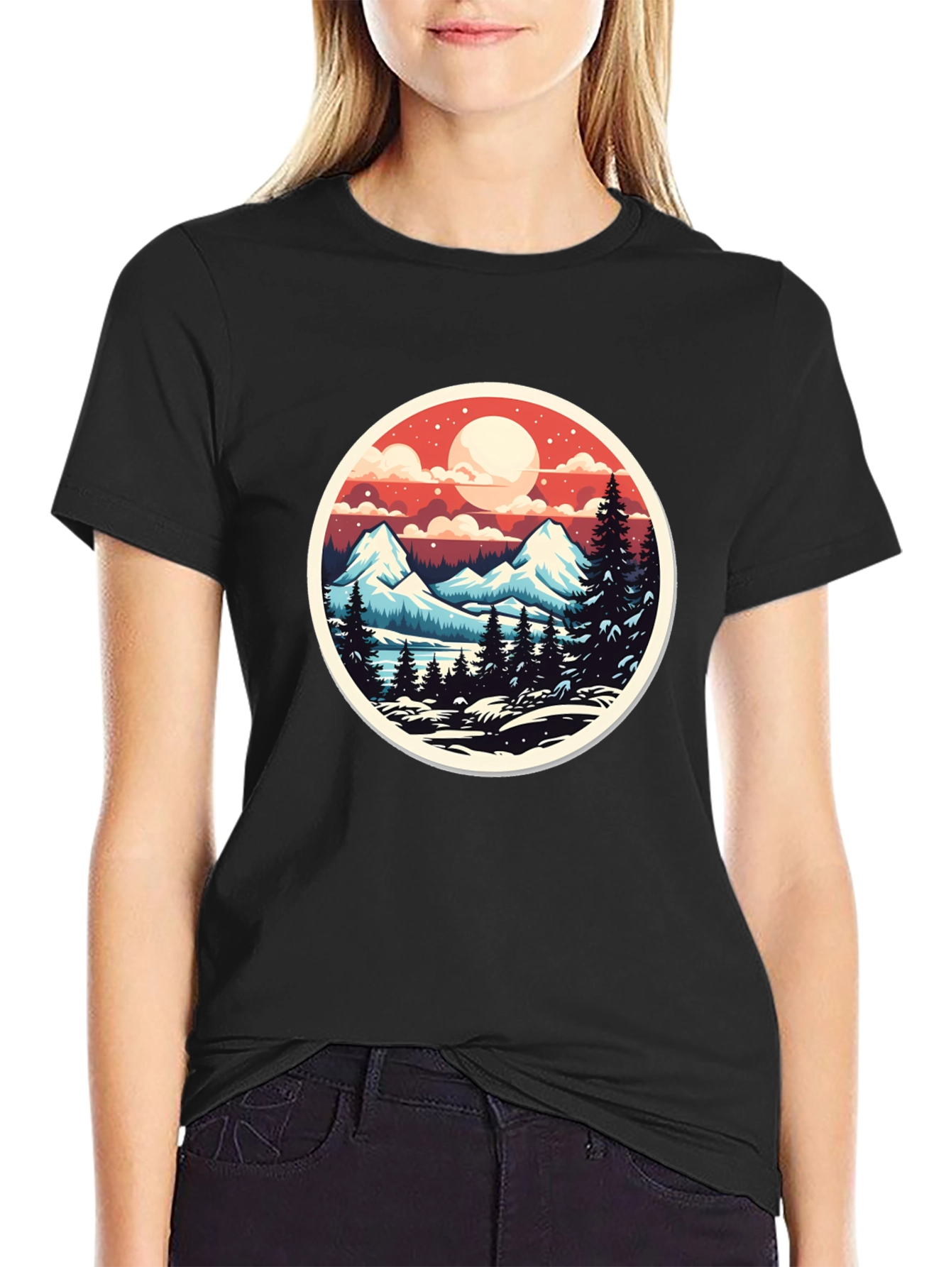 Black Mountain Landscape Graphic Tee - Black Casual T-Shirt view 2