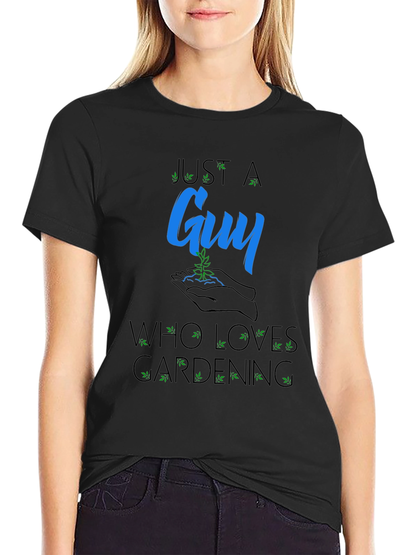 Black Just a Guy Who Loves Gardening T-Shirt view 2