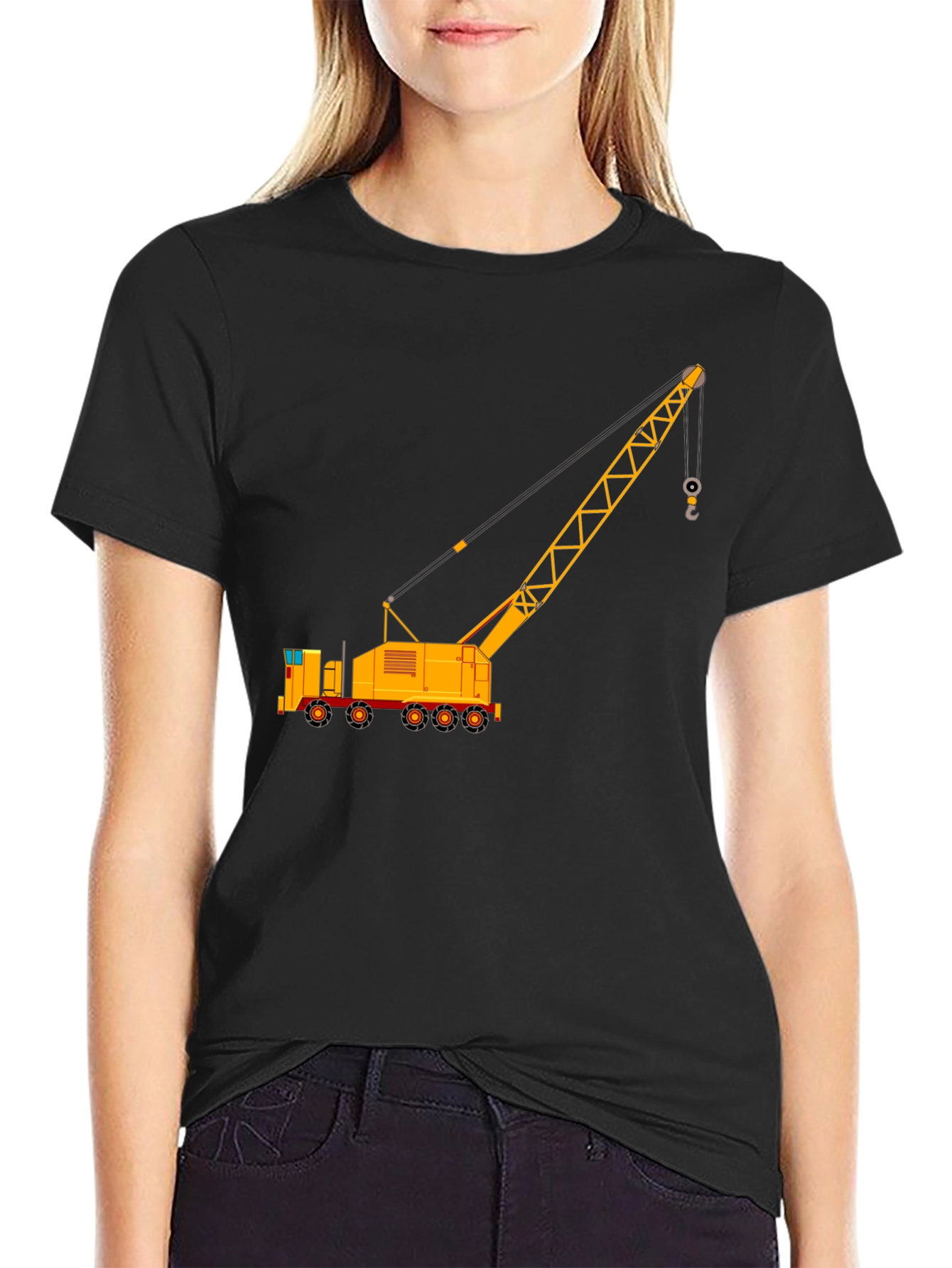 Black Construction Crane Graphic T-Shirt view 2