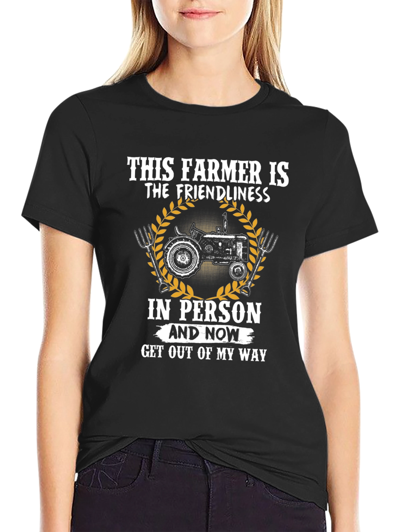 Black Funny Farmer T-Shirt - Friendliness in Person view 2