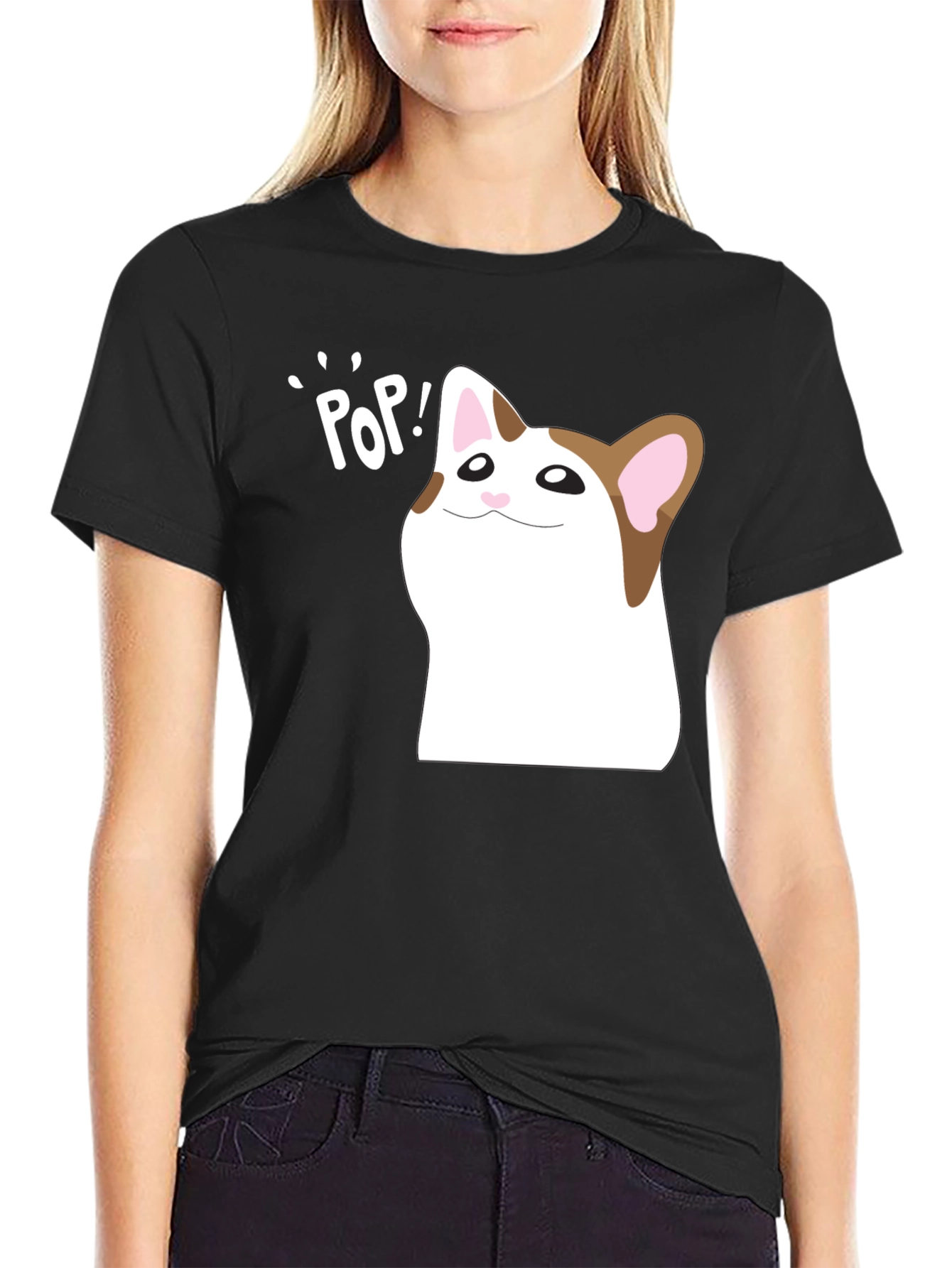 Black Pop Cat Meme T-Shirt - Hilarious Viral Cat Tee view 2