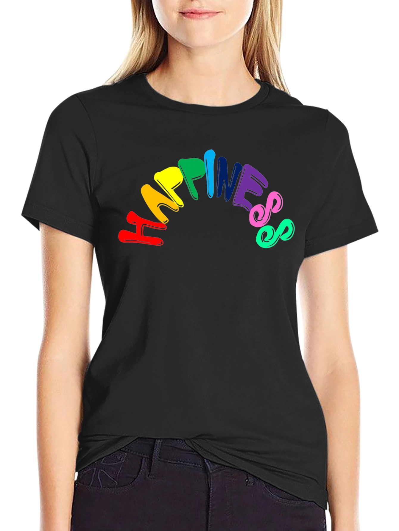 Black Happiness Rainbow Graphic Tee - Unisex Black T-Shirt view 2
