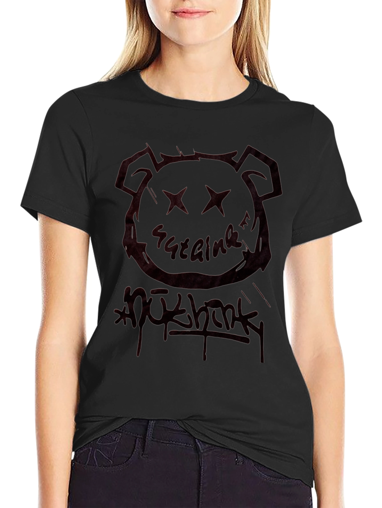Black Black Graphic Tee - Bear Head & Graffiti view 2