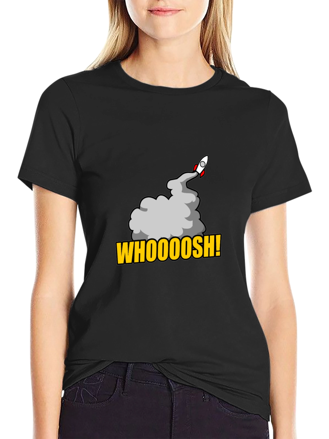 Black Whoooosh Rocket Graphic T-Shirt view 2