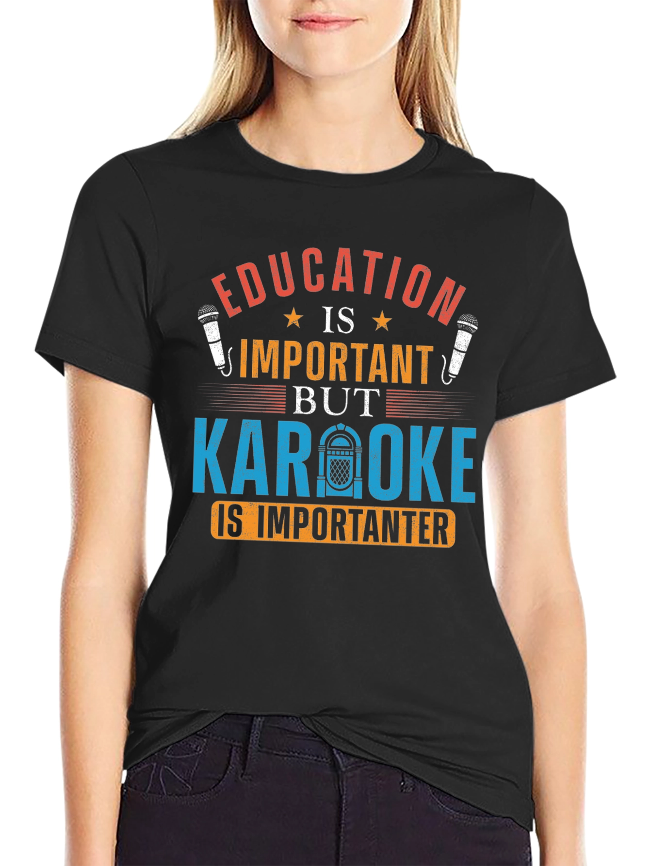 Black Education vs Karaoke Graphic Tee view 2