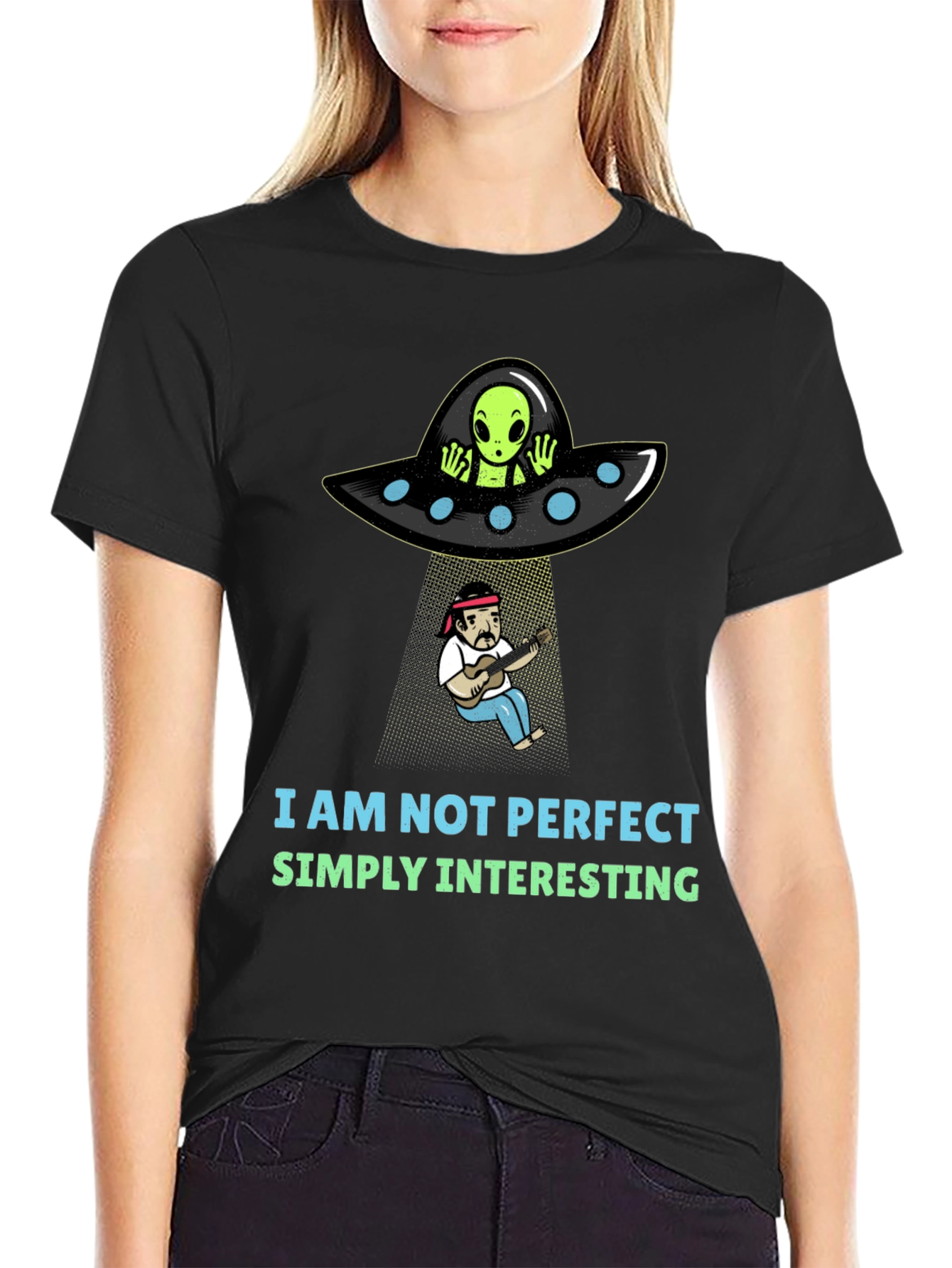 Black Funny Alien Abduction Graphic T-Shirt view 2
