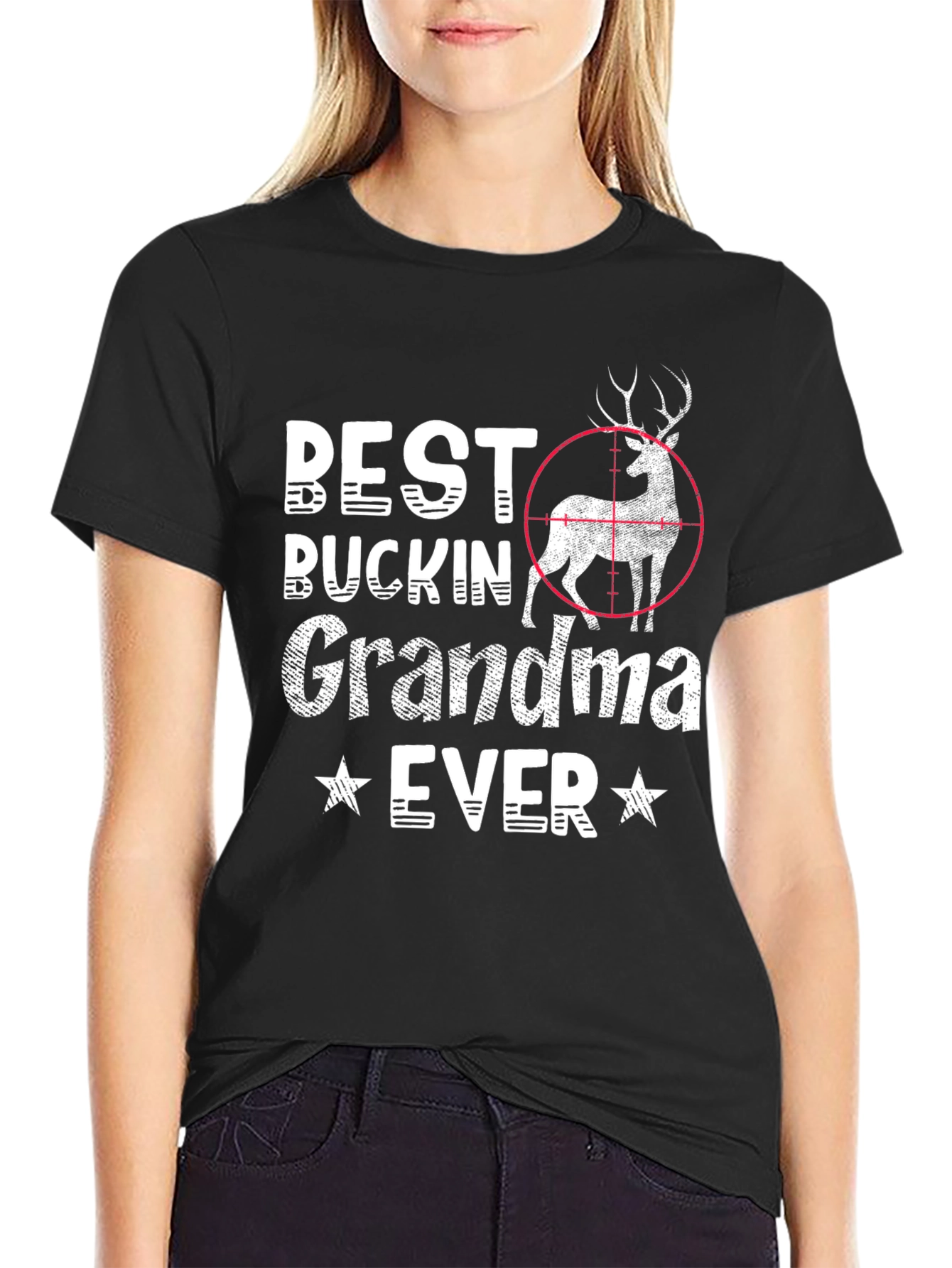 Black Best Buckin' Grandma Ever T-Shirt - Hunting Gift view 2
