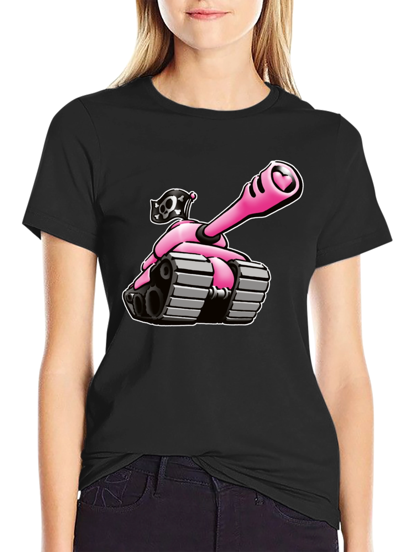 Black Pink Tank T-Shirt - Heart Cannon Pirate Tee view 2