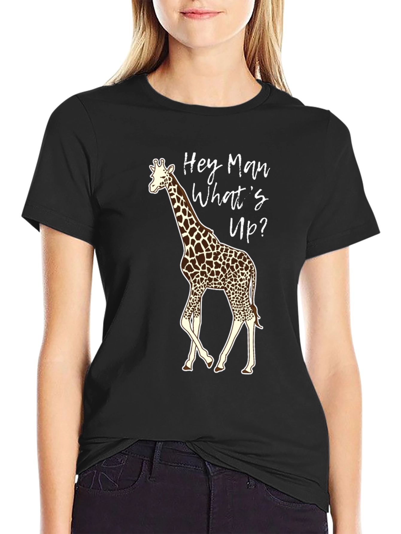 Black Hey Man Giraffe Graphic Tee view 2