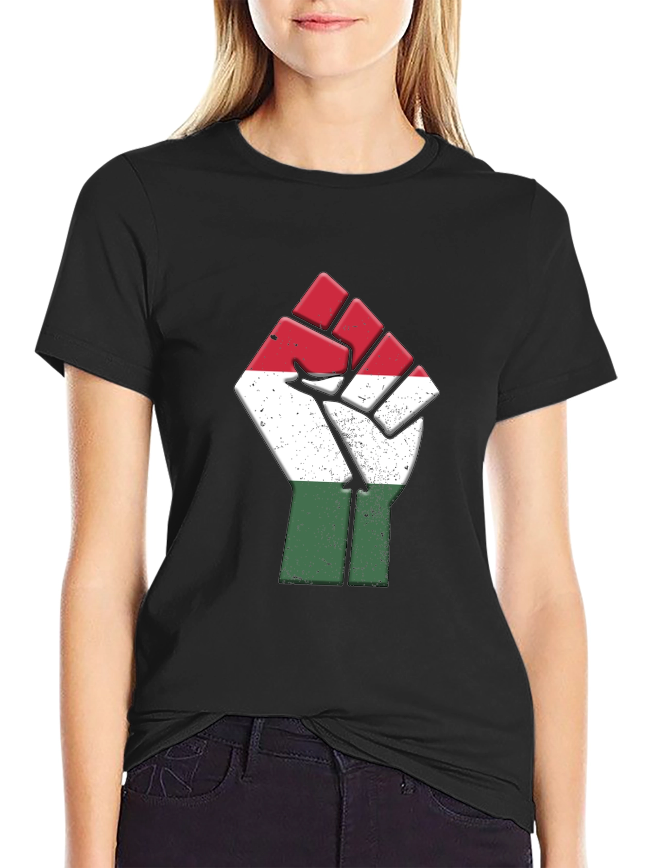 Black Hungarian Flag Fist T-Shirt - Solidarity Tee view 2