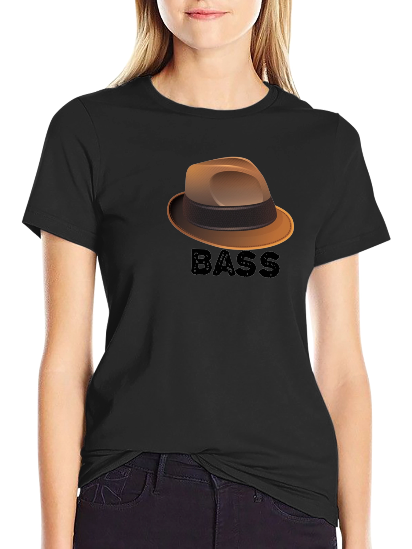 Black Bass Hat Graphic T-Shirt - Cool Music Lover Tee view 2