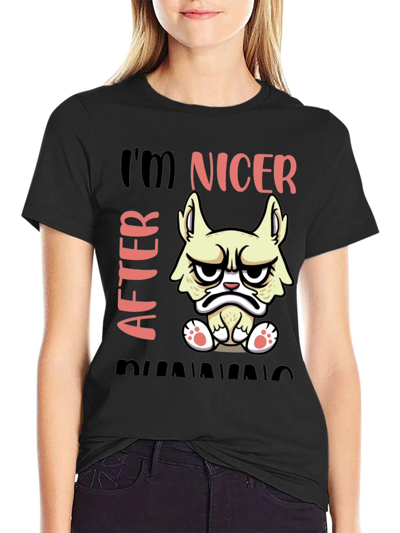 Black Funny Grumpy Cat T-Shirt - I'm Nicer After Running view 2