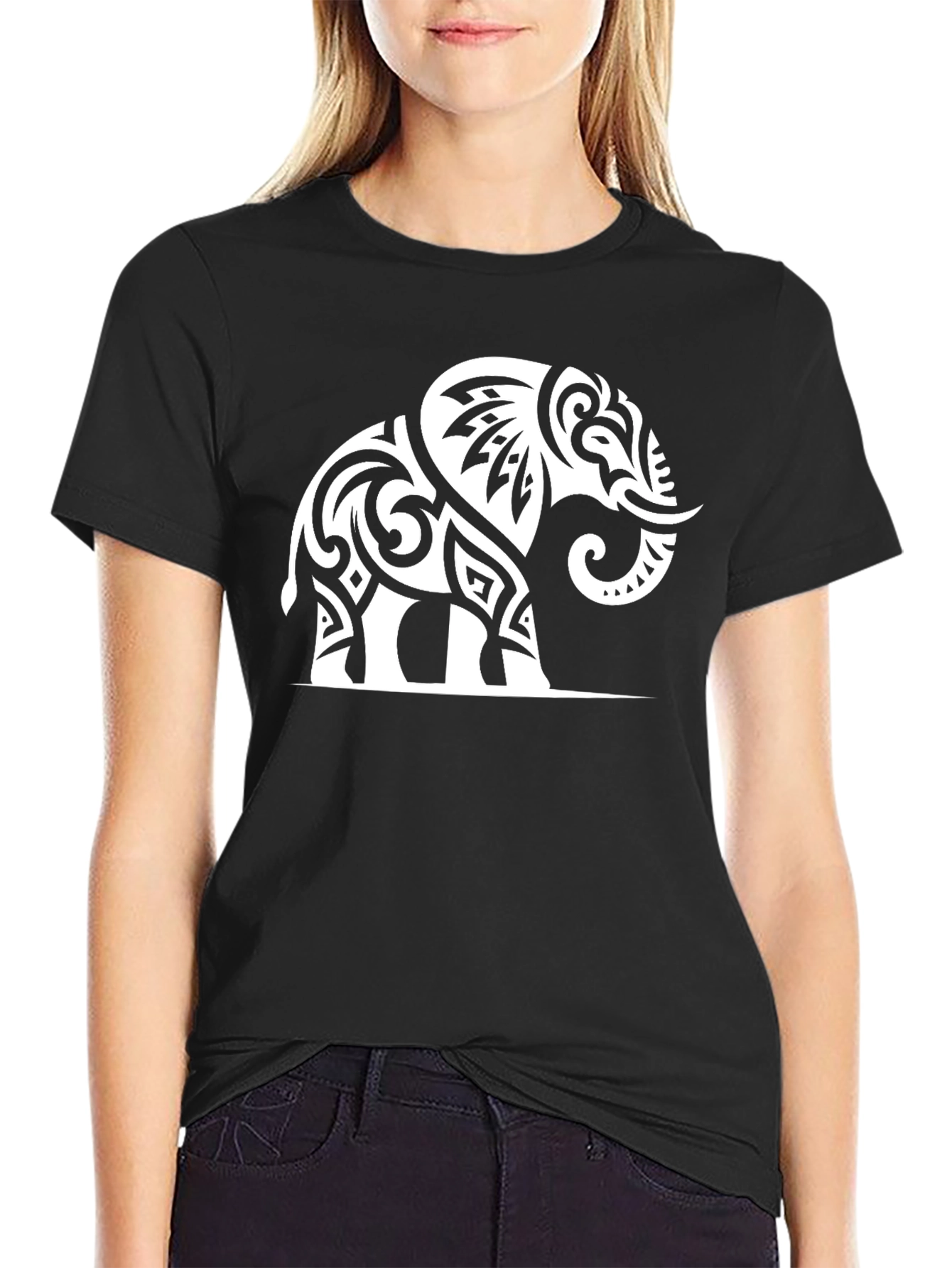 Black Tribal Elephant Graphic Tee - Black view 2