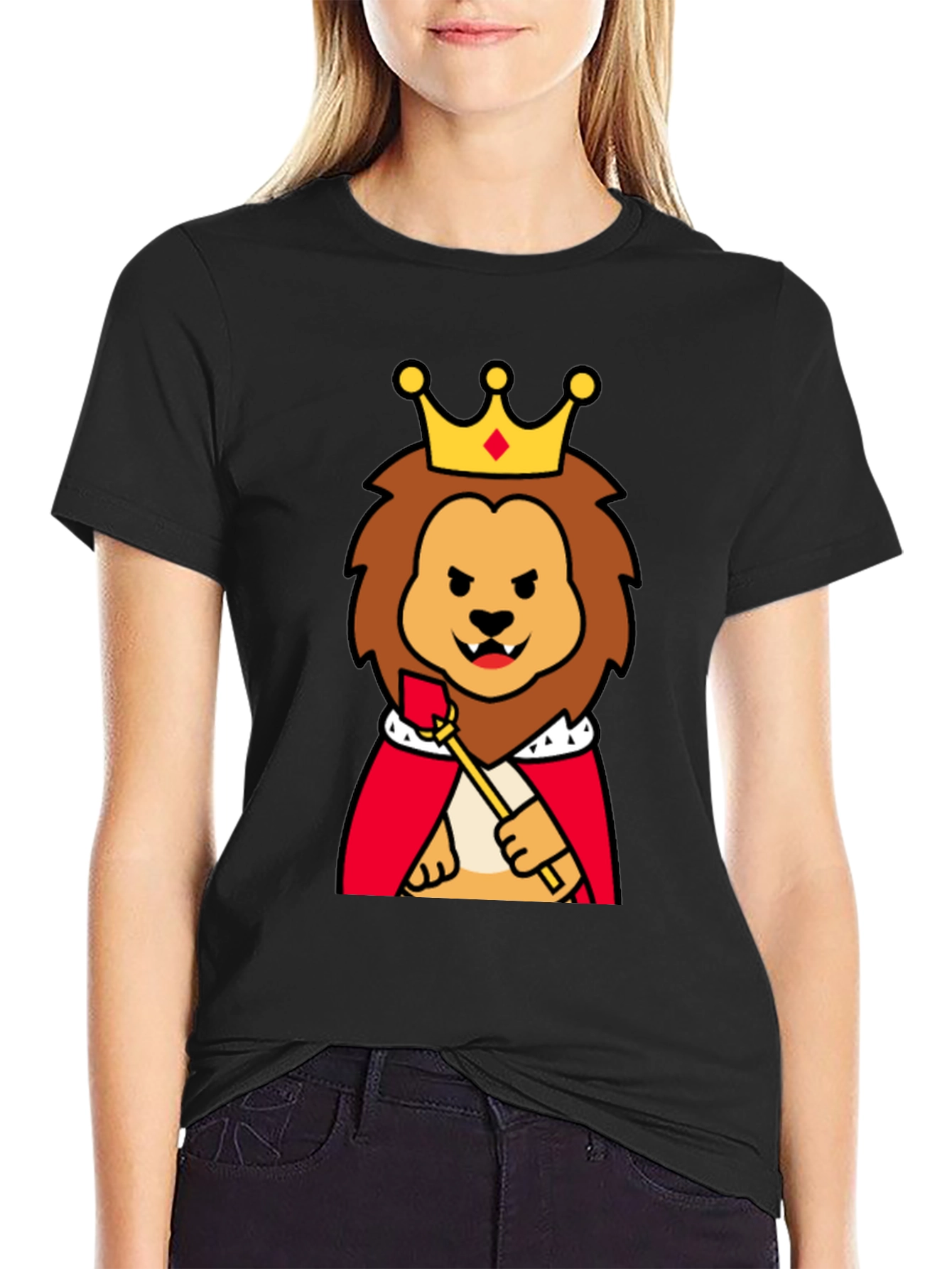 Black King Lion Graphic Tee - Funny Cartoon Animal T-Shirt view 2