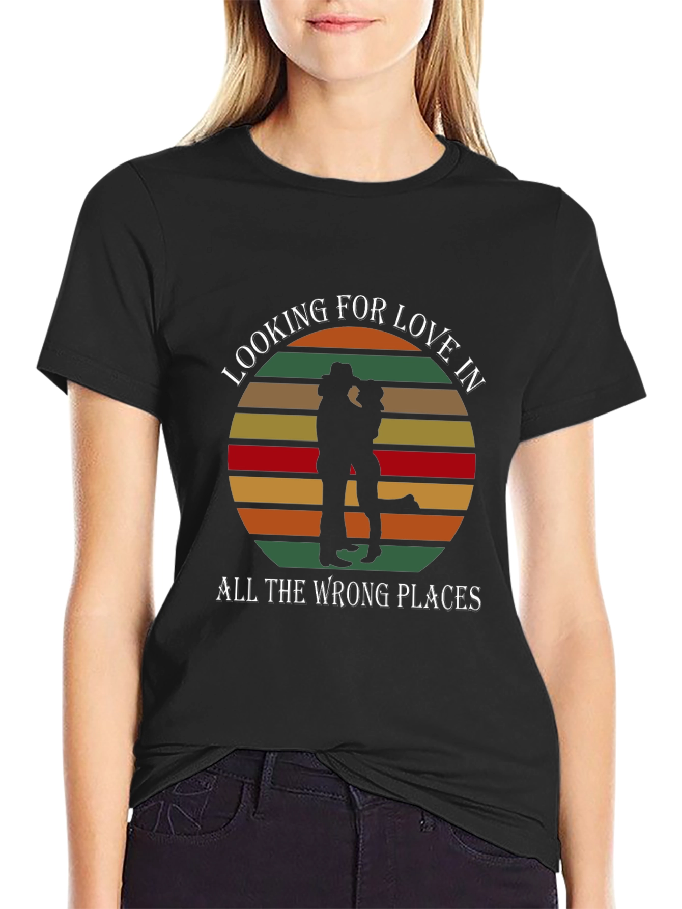 Black Looking For Love T-Shirt - Country Sunset Design view 2