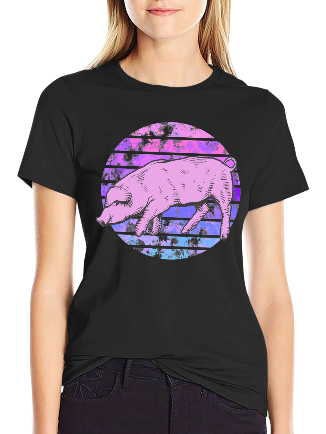 Black Retro Pig Graphic Tee - Unique Style view 2