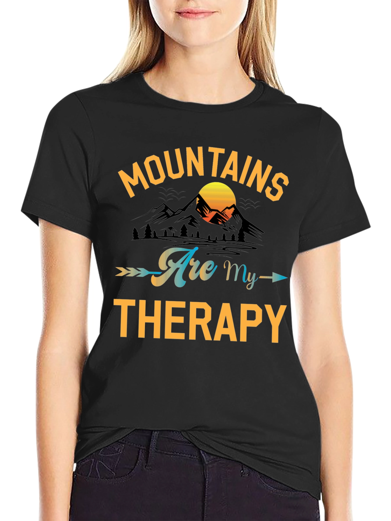 Black Mountains Are My Therapy Black Graphic Tee view 2