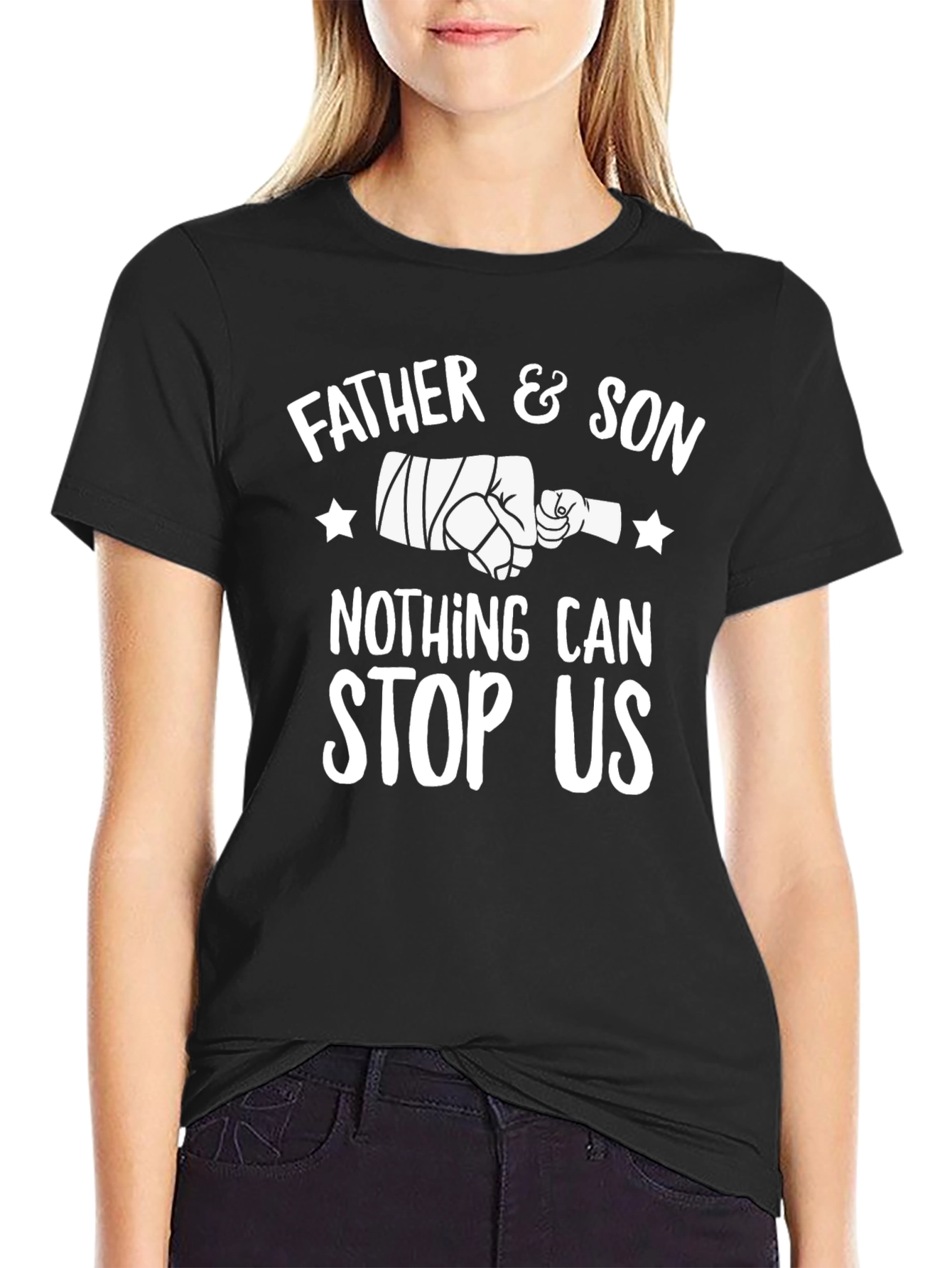 Black Father & Son Graphic Print Crew Neck T-Shirt view 2