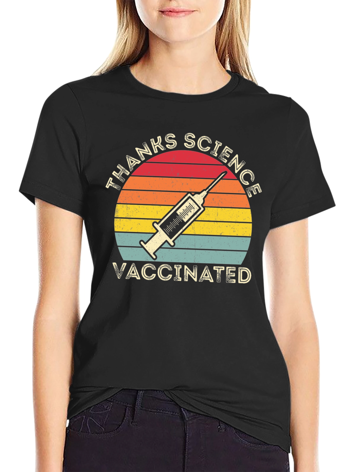 Black Thanks Science Vaccinated T-Shirt view 2