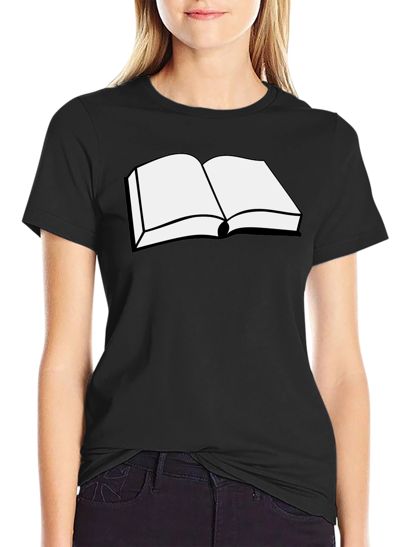Black Open Book Graphic Tee - Black Cotton T-Shirt view 2