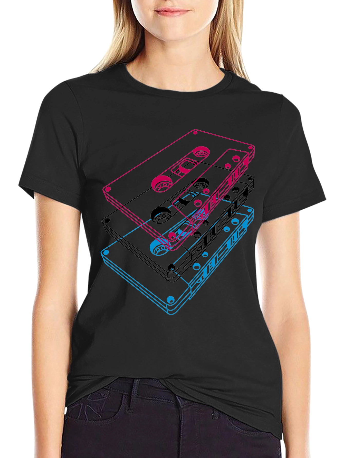 Black Retro Cassette Tape Graphic T-Shirt view 2