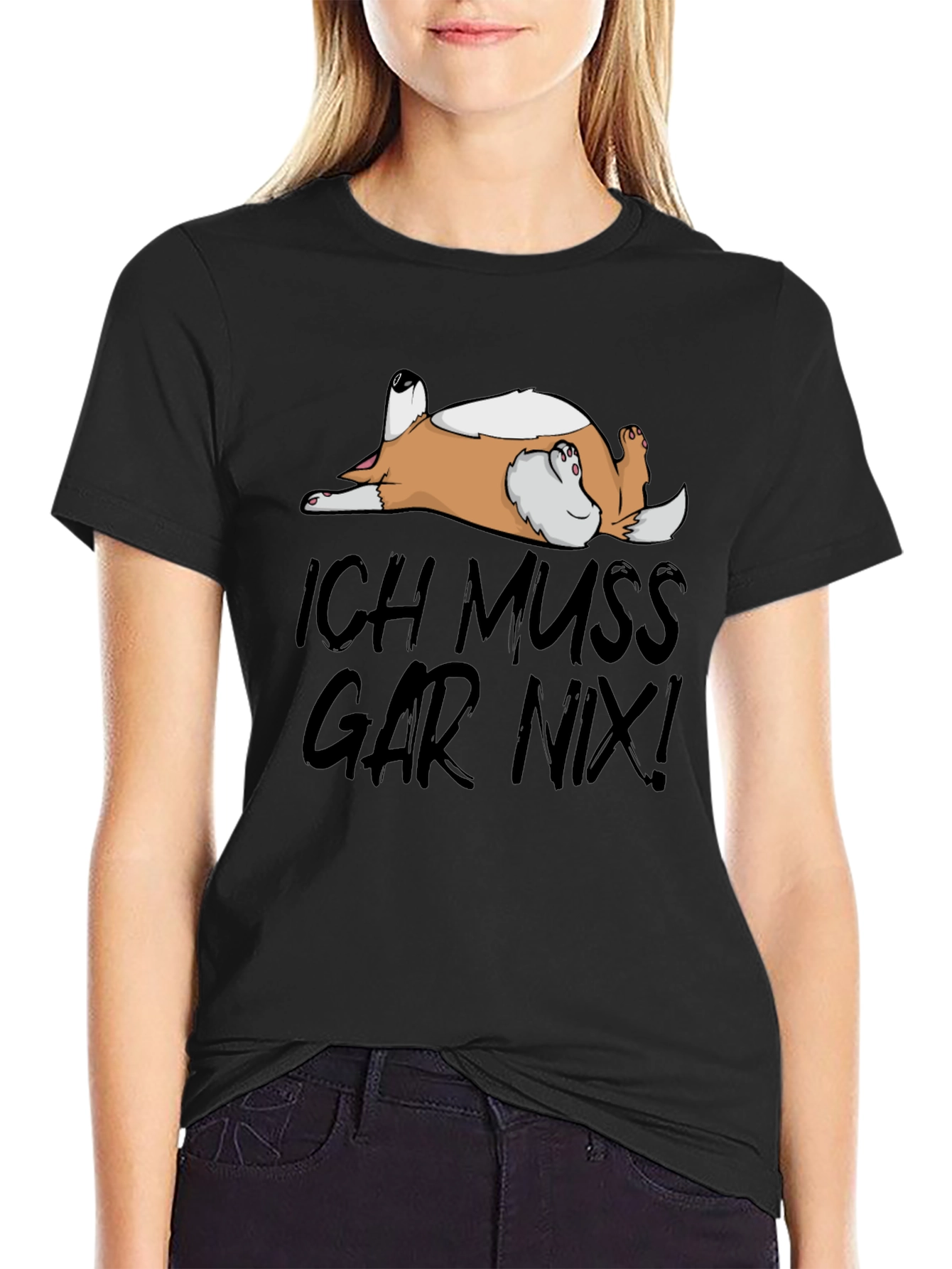 Black Ich Muss Gar Nix! Dog T-Shirt - Relaxed Comfort view 2