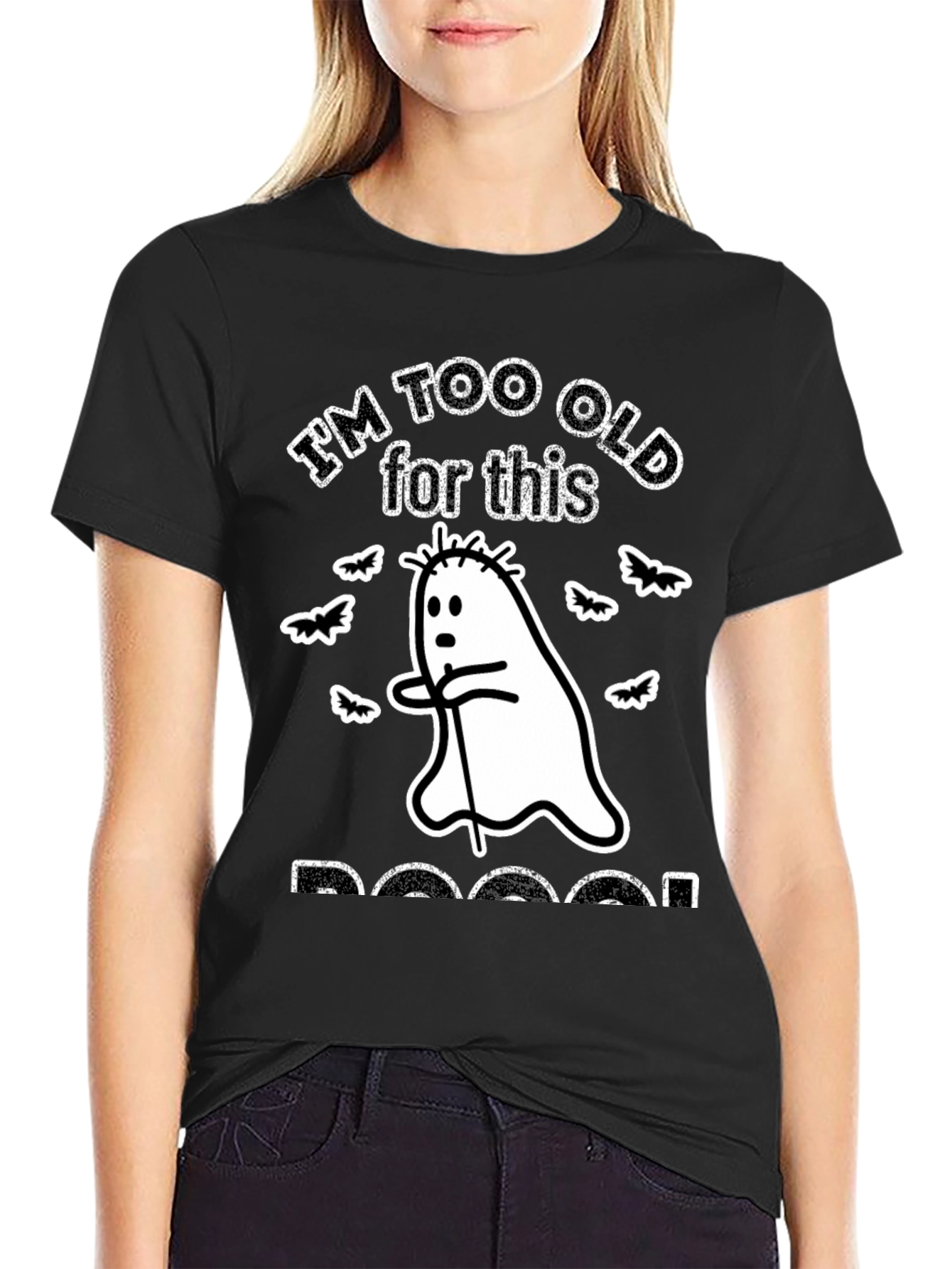 Black I'm Too Old for This Boo Sheet T-Shirt Funny Halloween Ghost Tee view 2