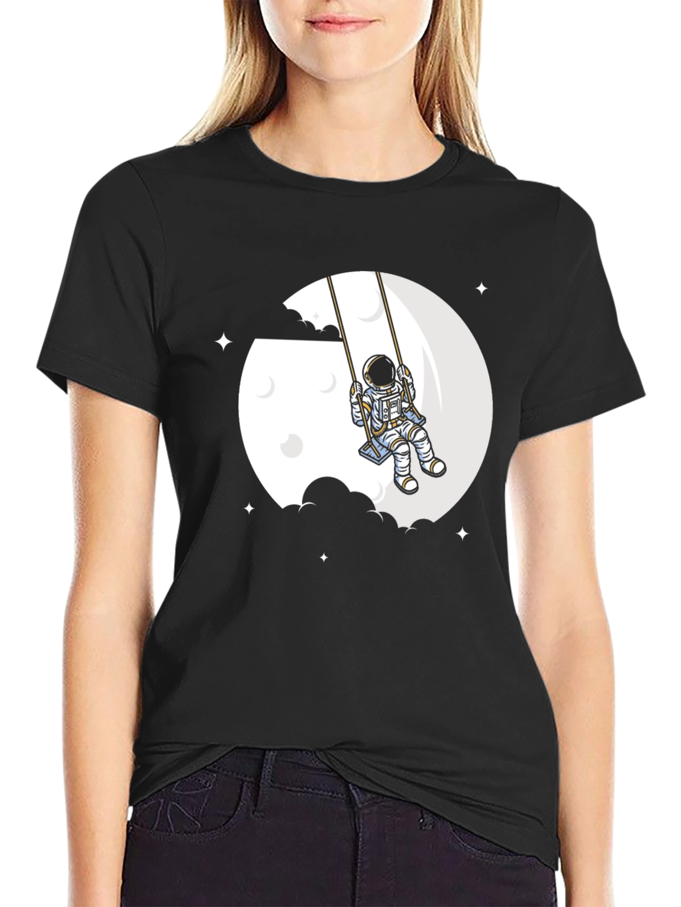 Black Astronaut Moon Swing Graphic T-Shirt - Unique Space Design view 2