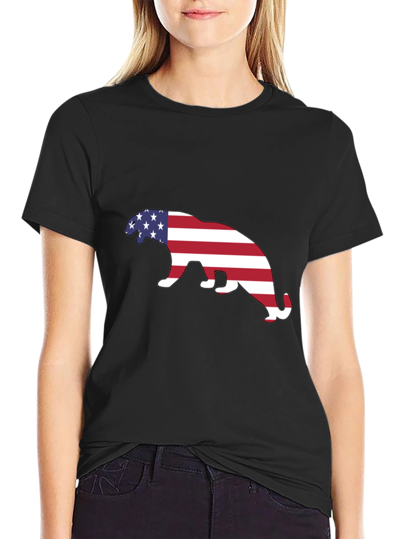 Black American Flag Panther Graphic Tee - Black view 2