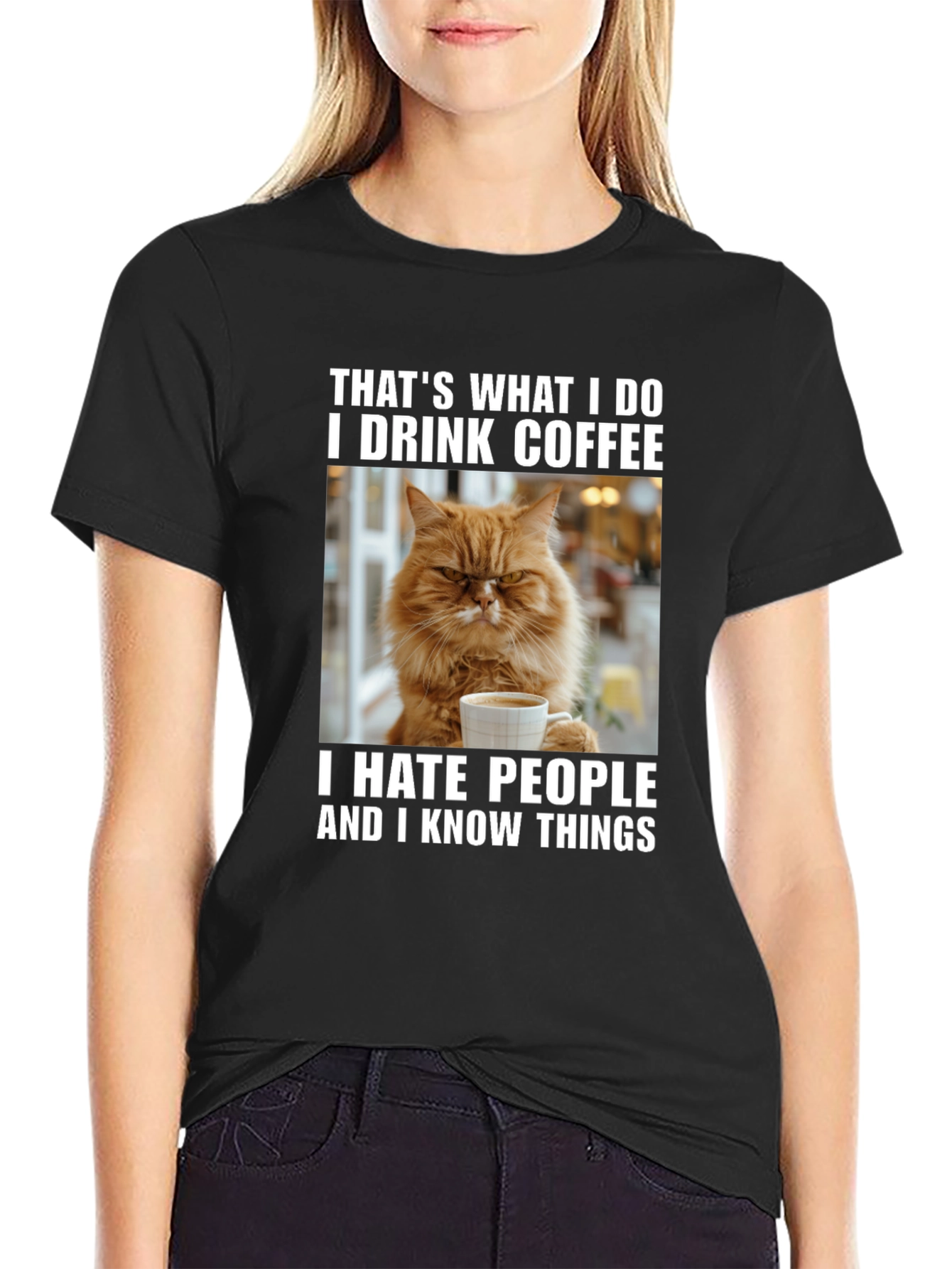 Black Coffee Cat T-Shirt - "I Drink Coffee & Hate People" view 2
