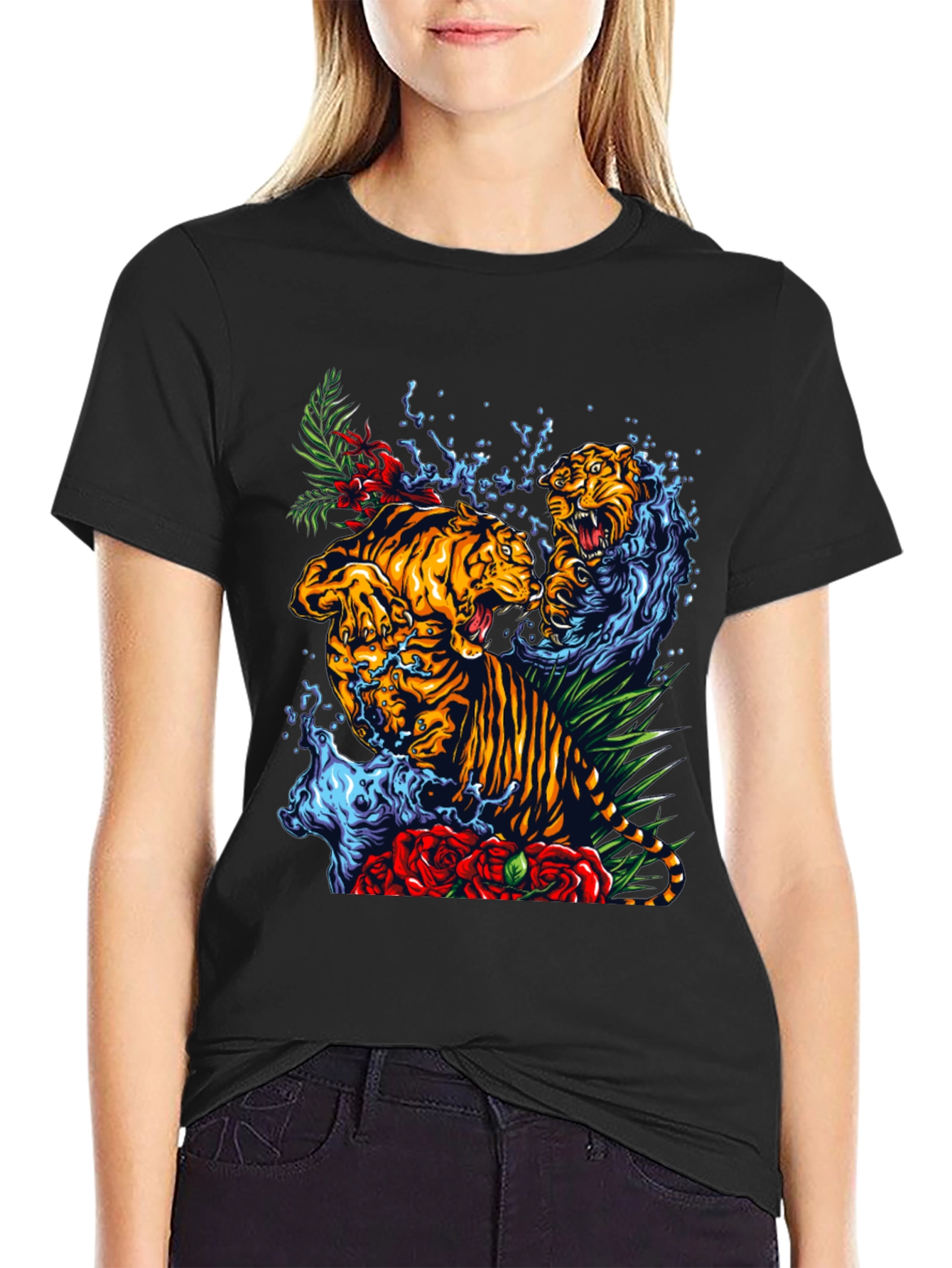 Black Tiger Splash Graphic Tee - Bold Animal Print T-Shirt view 2