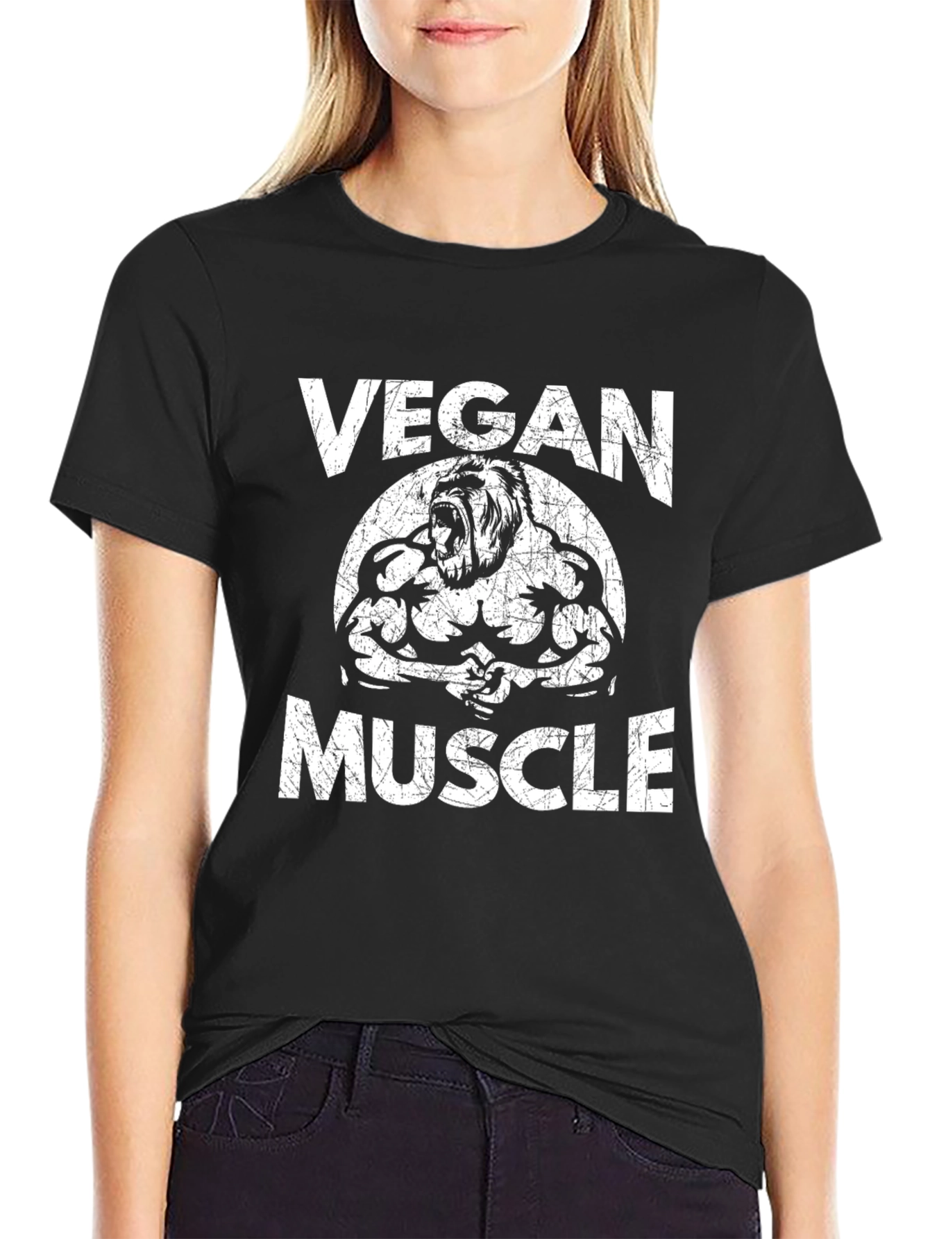 Black Vegan Muscle T-Shirt - Gorilla Design view 2
