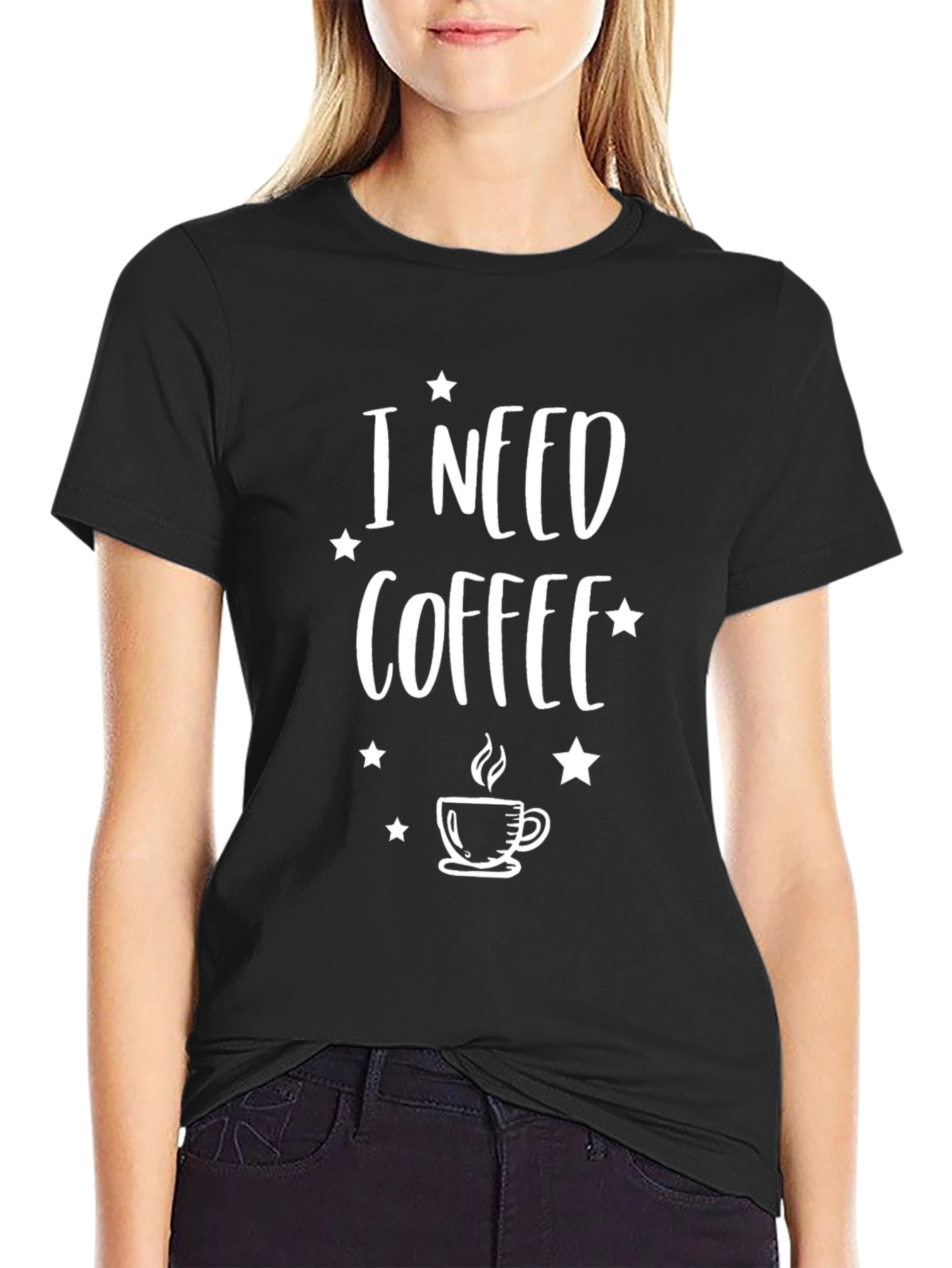 Black I Need Coffee T-Shirt - Unisex Crew Neck view 2