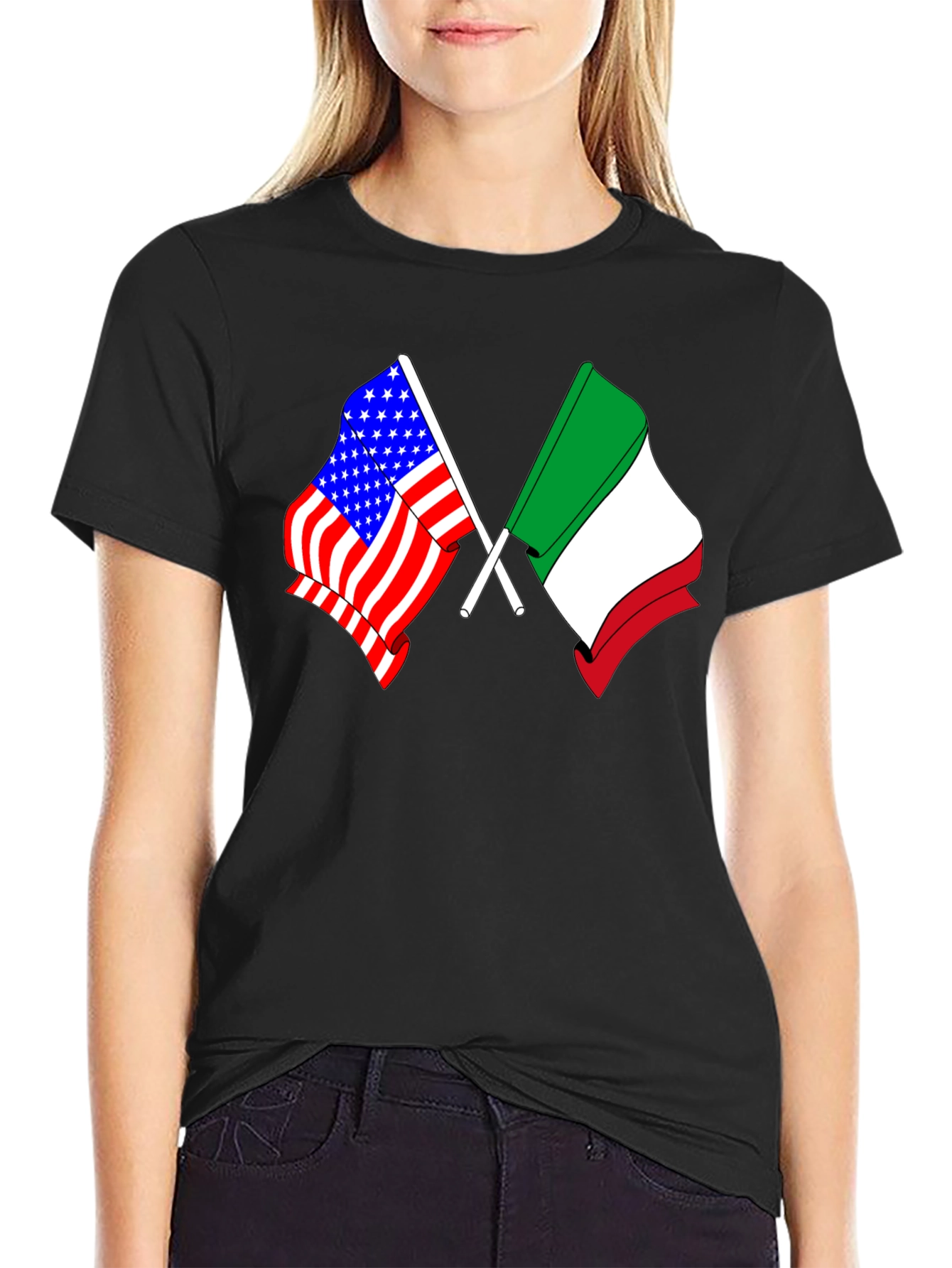 Black USA Italy Flags Graphic T-Shirt view 2