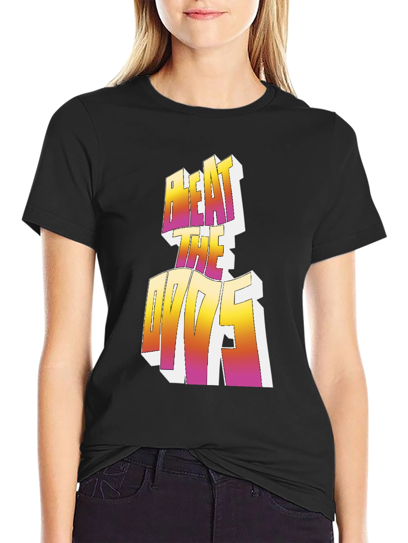 Black Beat the Odds Graphic Tee - Black Crew Neck Shirt view 2