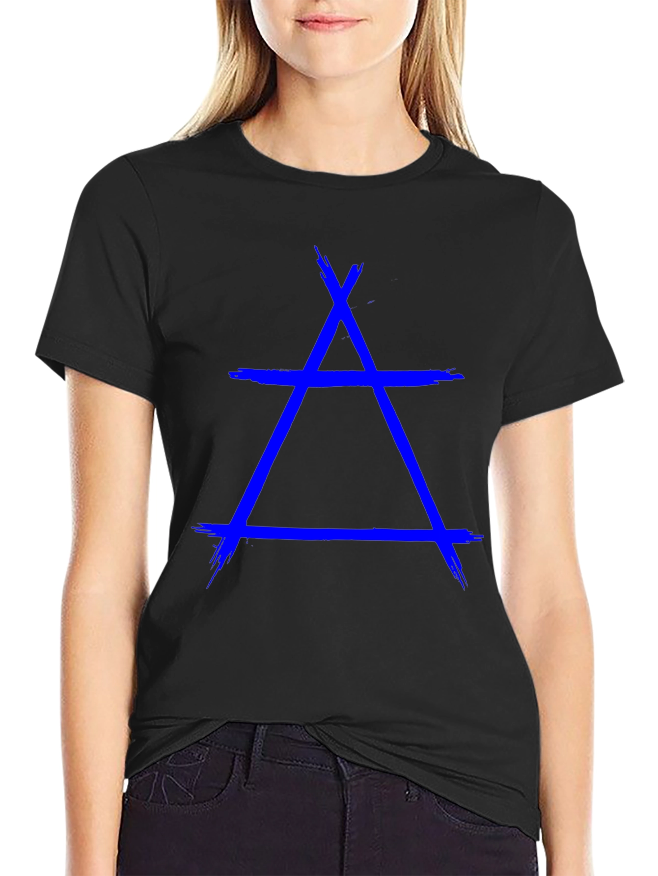 Black Geometric T-Shirt - Abstract Triangle Design view 2