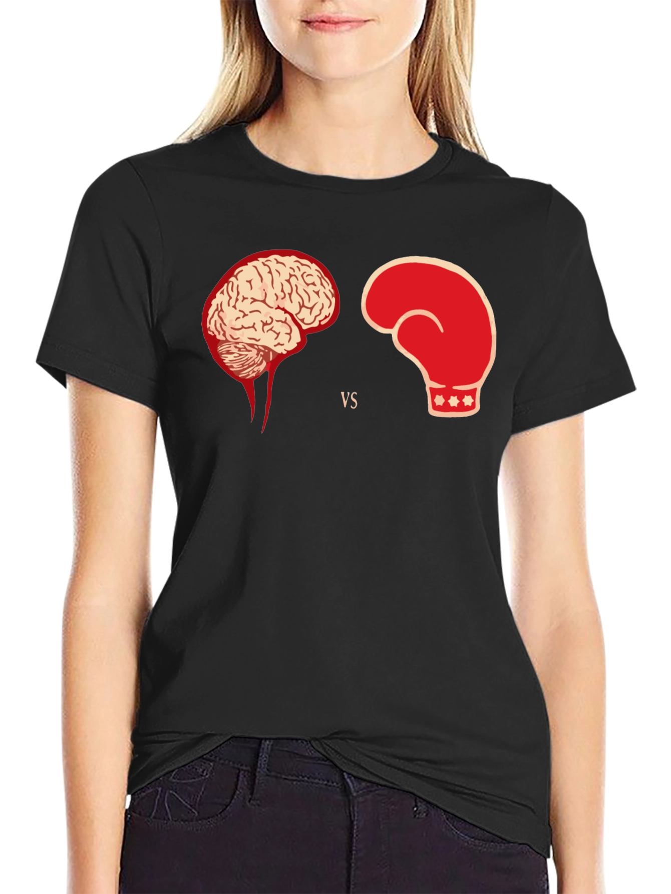 Black Brain vs Brawn Black Graphic Tee view 2