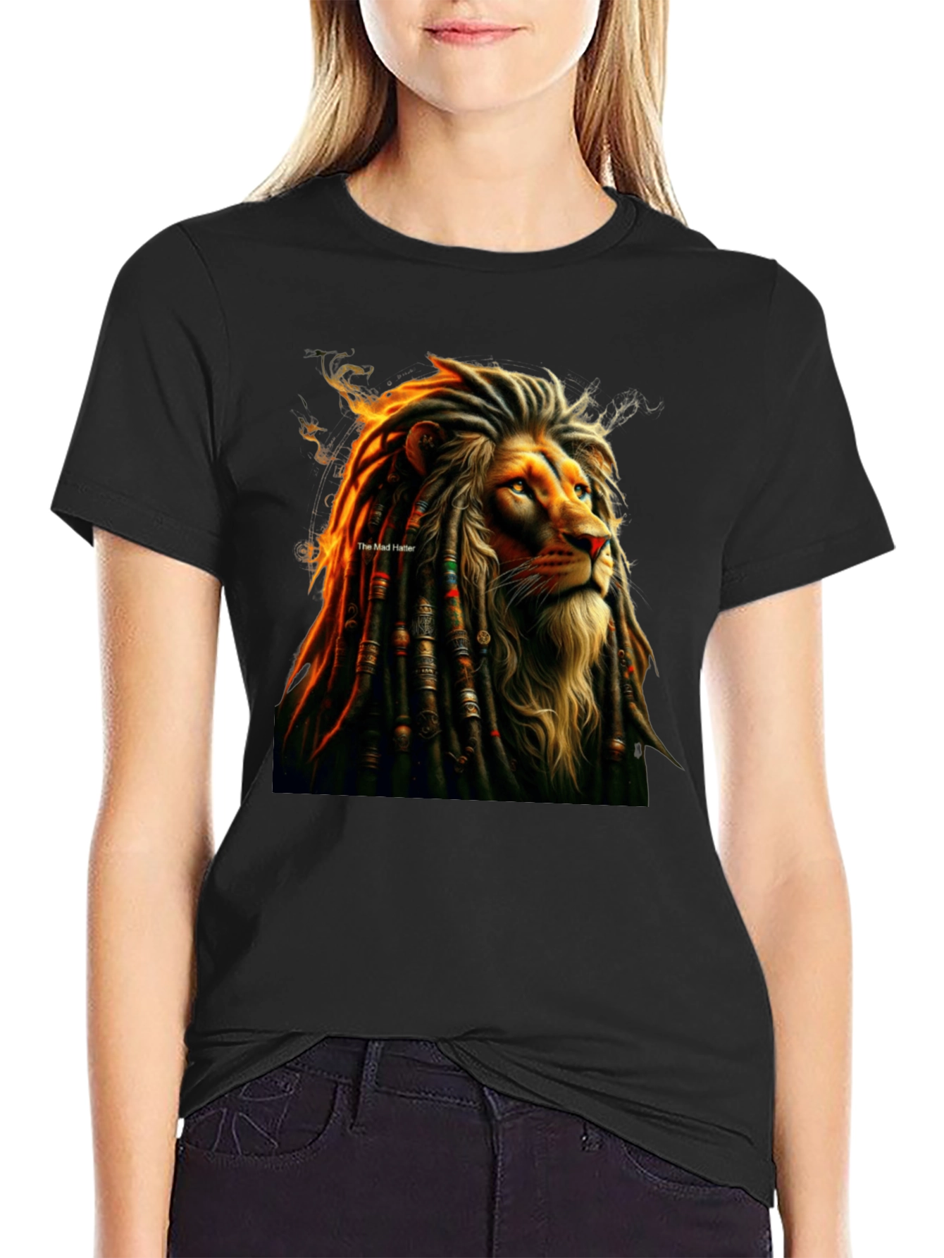 Black Lion Dreadlocks Graphic Tee - Reggae Inspired T-Shirt view 2