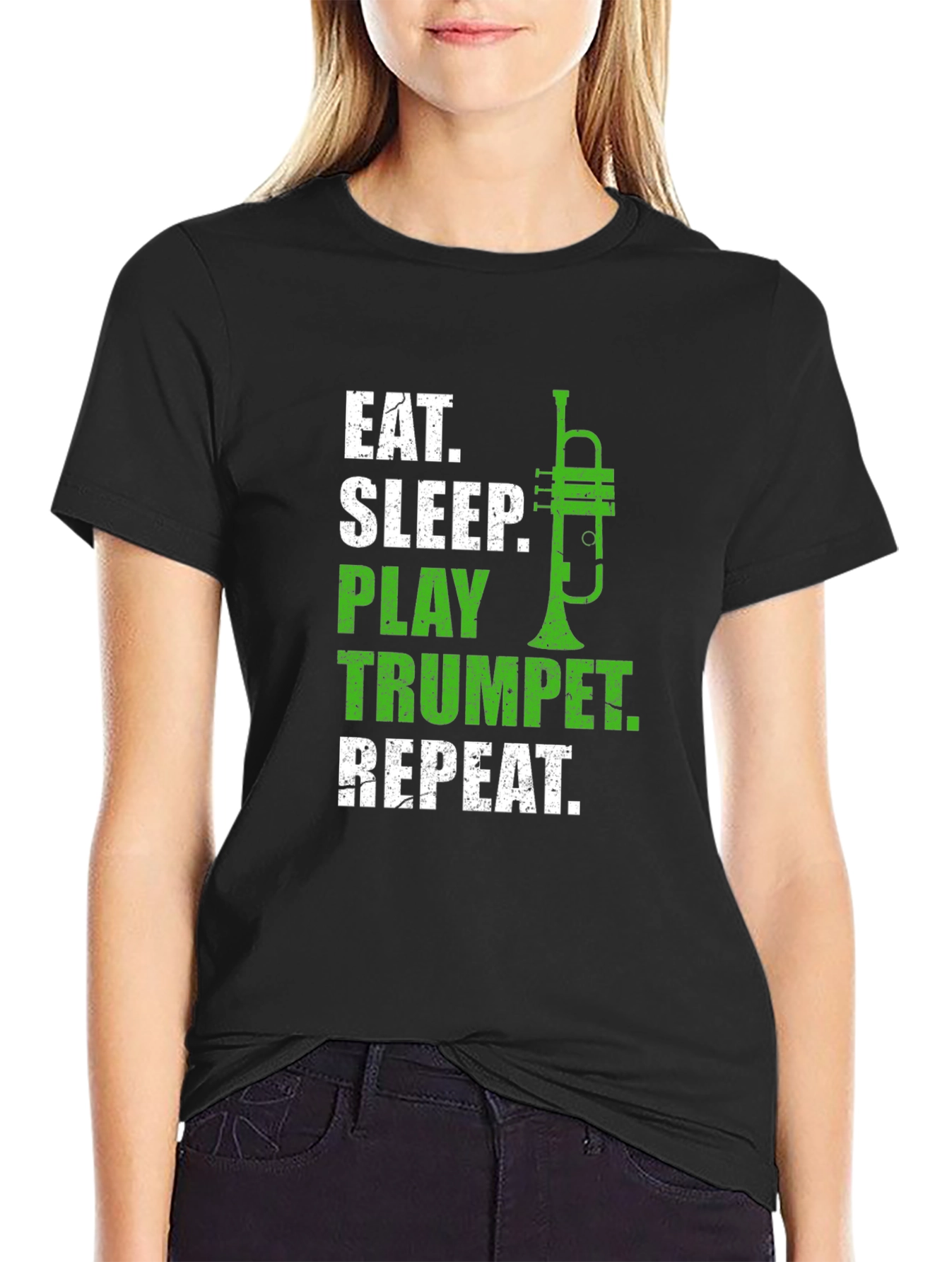 Black Eat Sleep Play Trumpet Repeat Black T-Shirt view 2