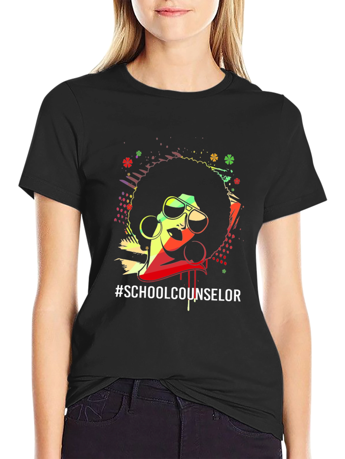 Black Afro School Counselor Graphic Tee view 2