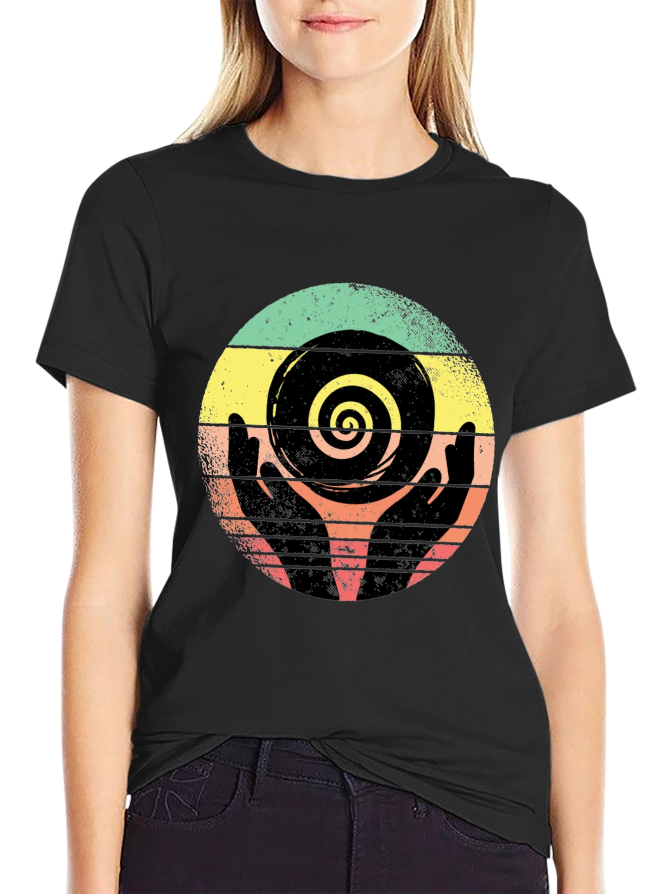 Black Retro Hands Spiral Graphic Tee view 2