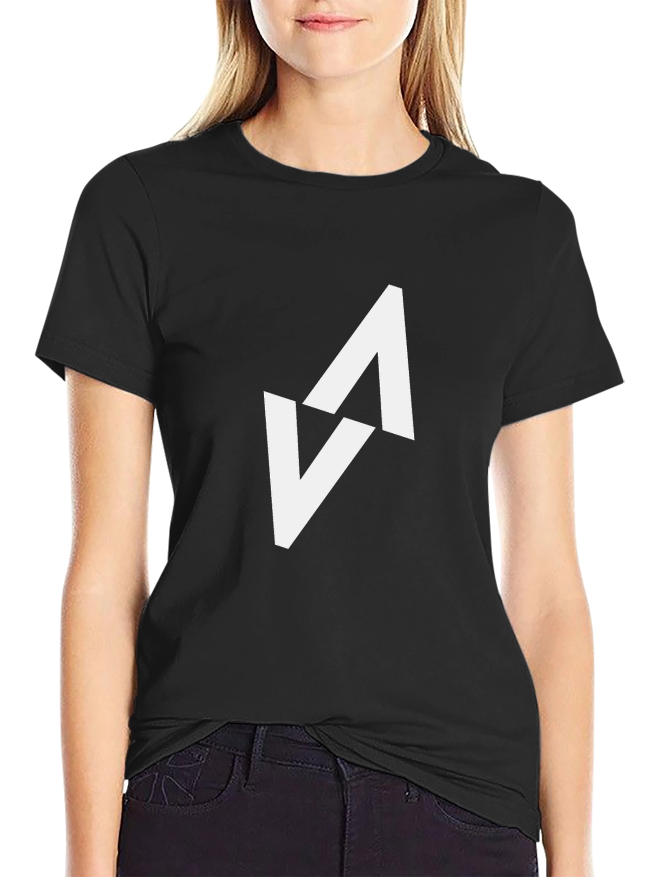 Modern Black T-Shirt with Abstract White Arrow Design - 2