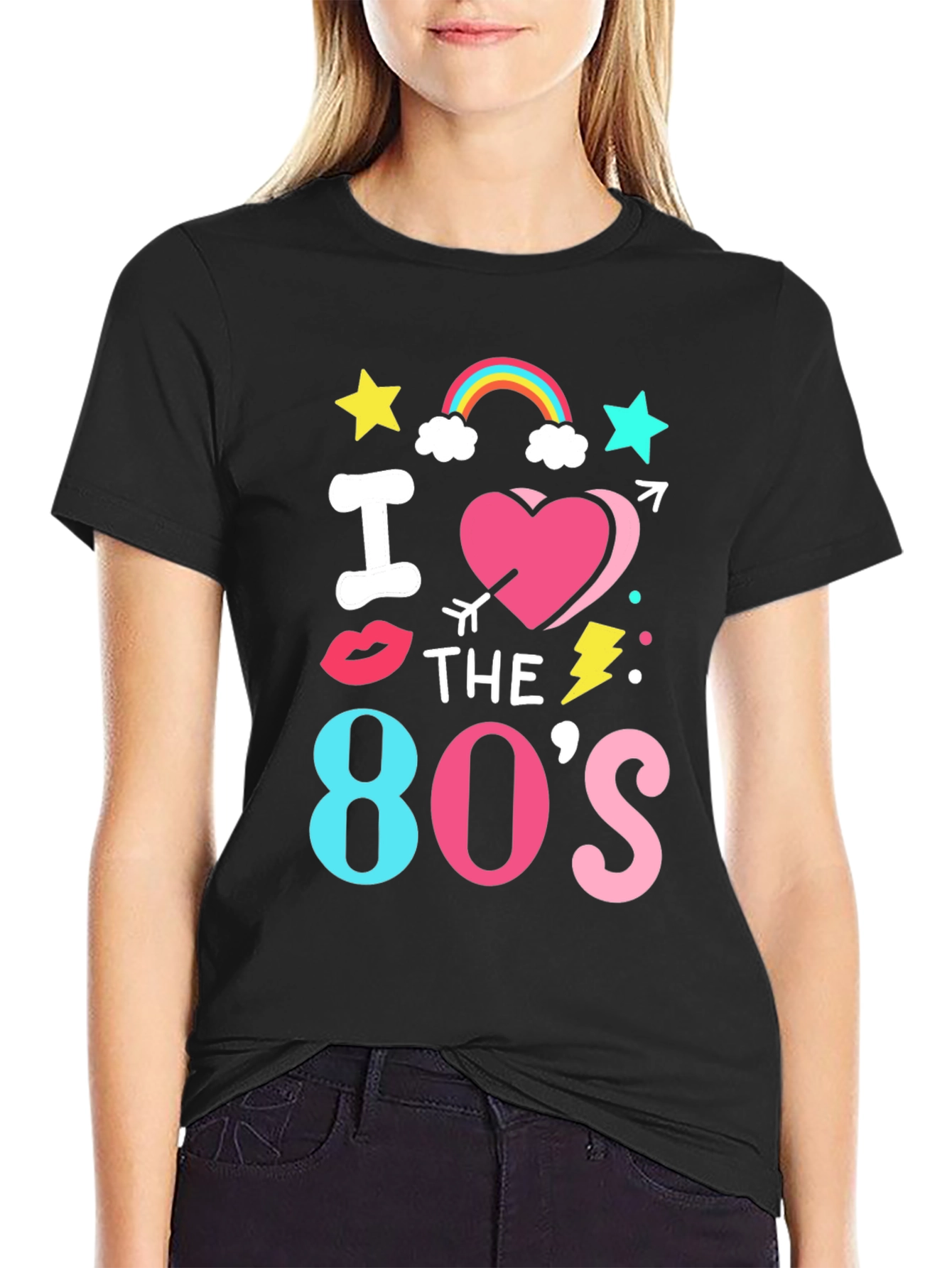 Black I Love The 80's Retro T-Shirt view 2