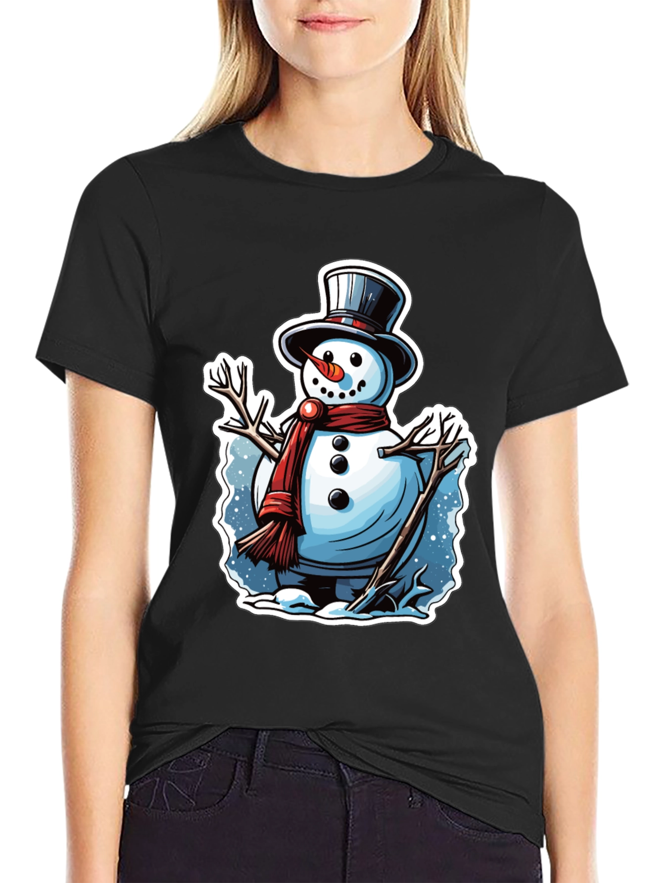 Black Festive Snowman Graphic Tee view 2