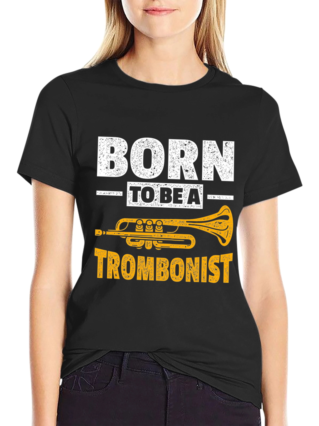 Black Born to Be a Trombonist Graphic T-Shirt view 2