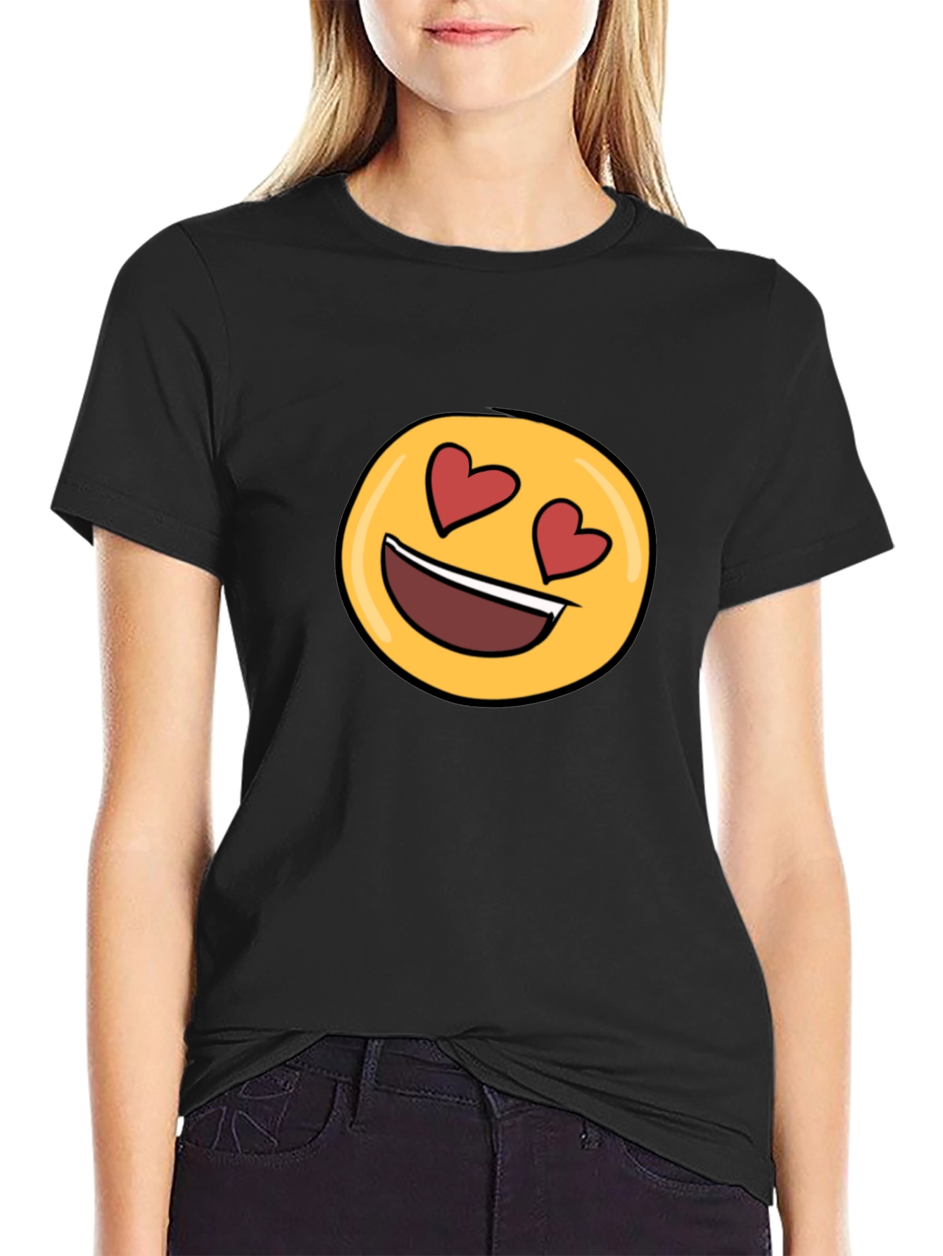 Black Emoji Heart Eyes Black T-Shirt - Express Your Love! view 2