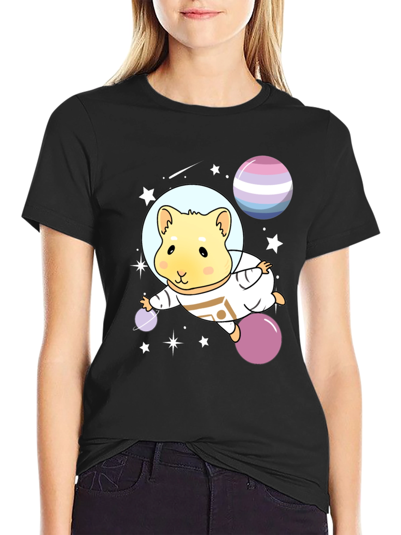 Black Astronaut Hamster Graphic Tee view 2