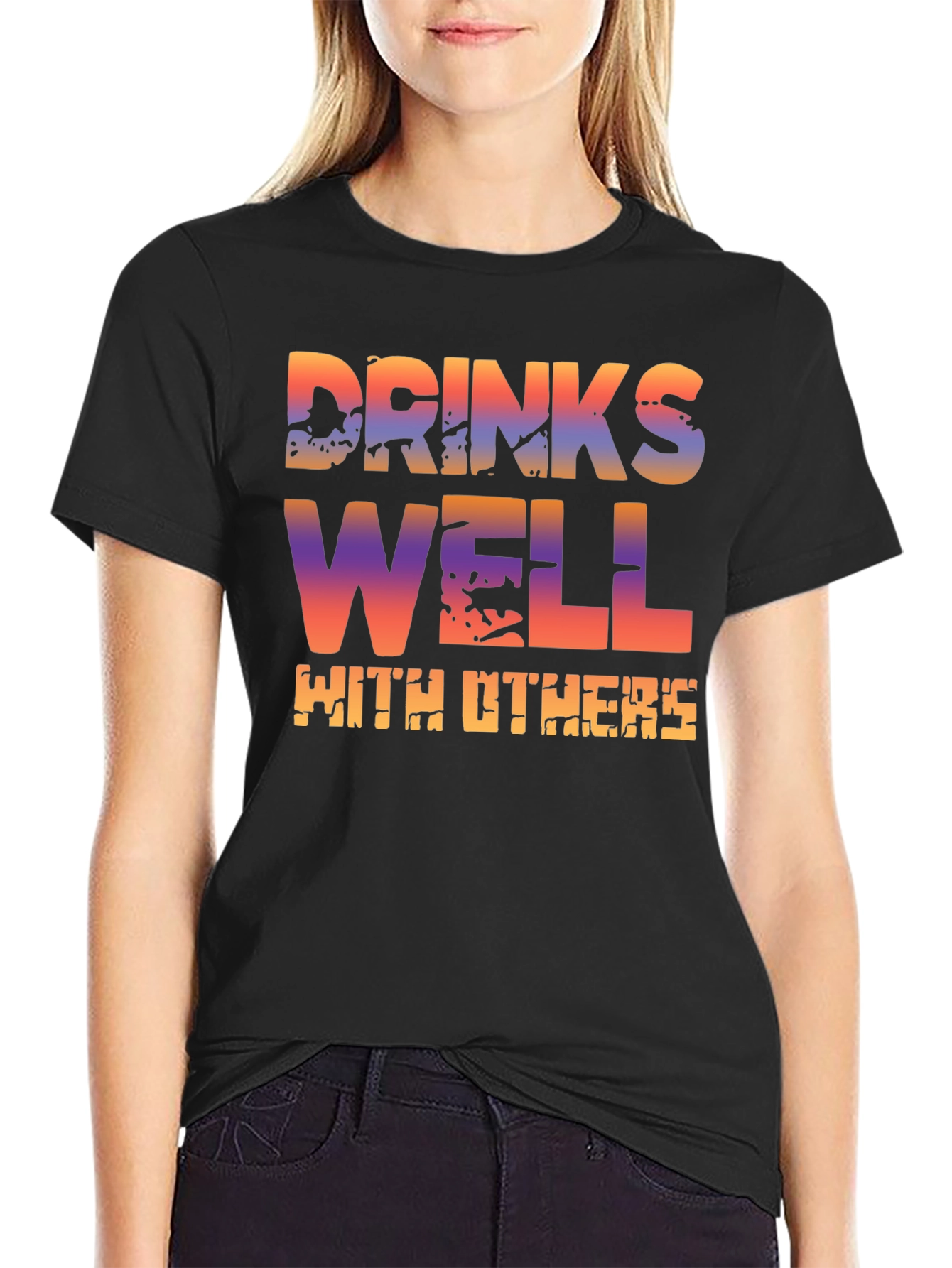 Black Drinks Well With Others T-Shirt - Novelty Graphic Tee view 2