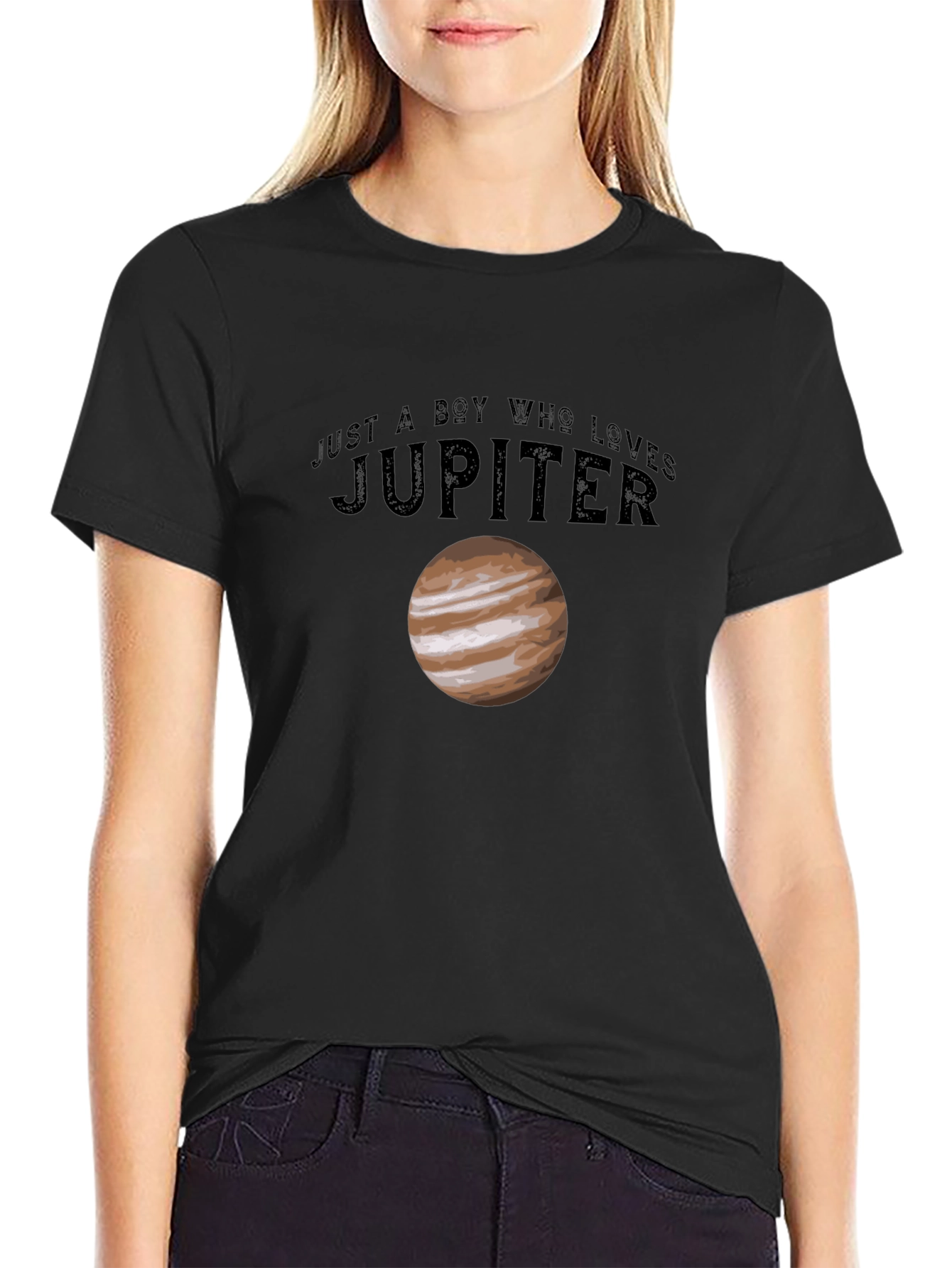 Black Just a Boy Who Loves Jupiter T-Shirt view 2